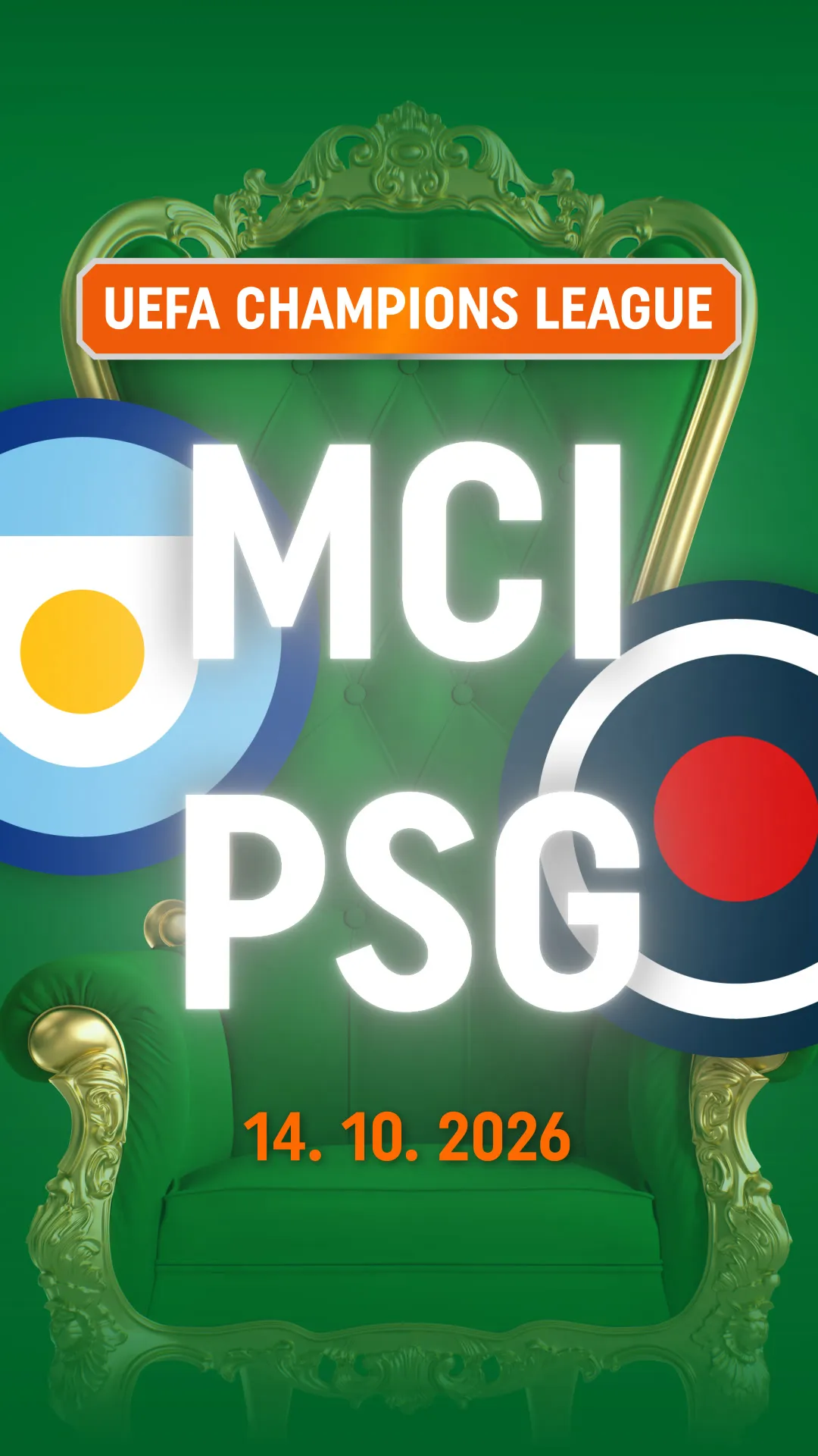 UEFA Champions League wedstrijd MCI tegen PSG op 14 oktober 2026