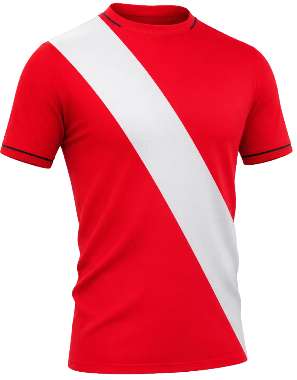 Rood sportshirt met brede witte diagonale streep