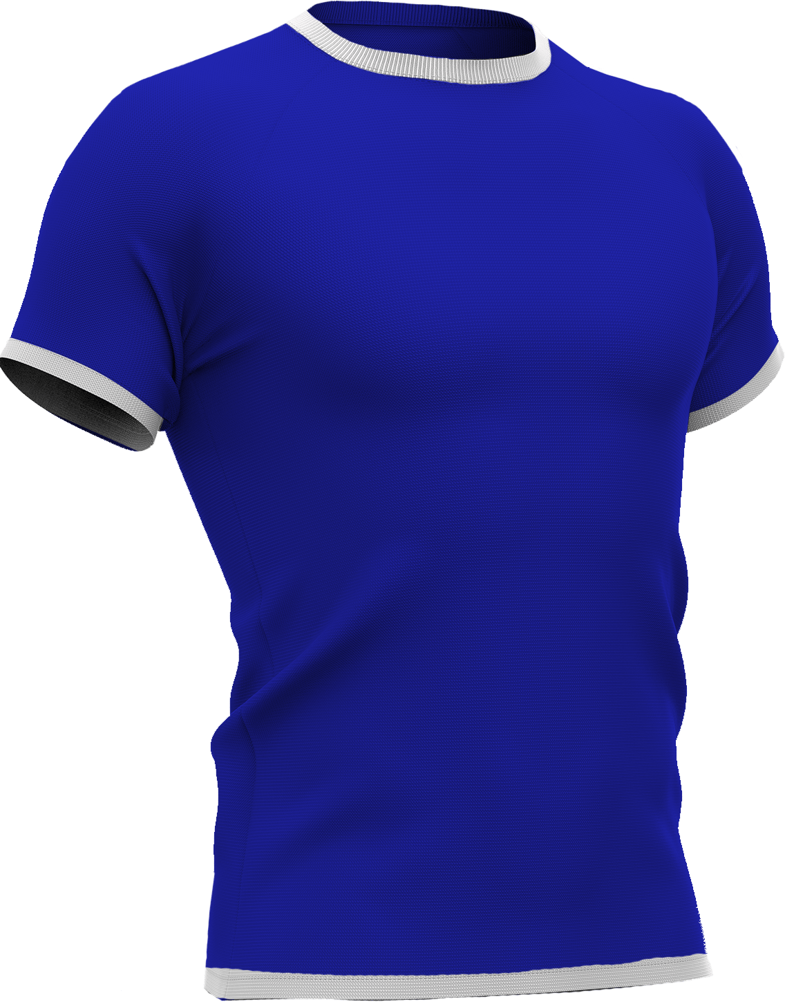 Blauw voetbalshirt met witte accenten op de mouwen, kraag en onderzijde, geïnspireerd op Al Hilal