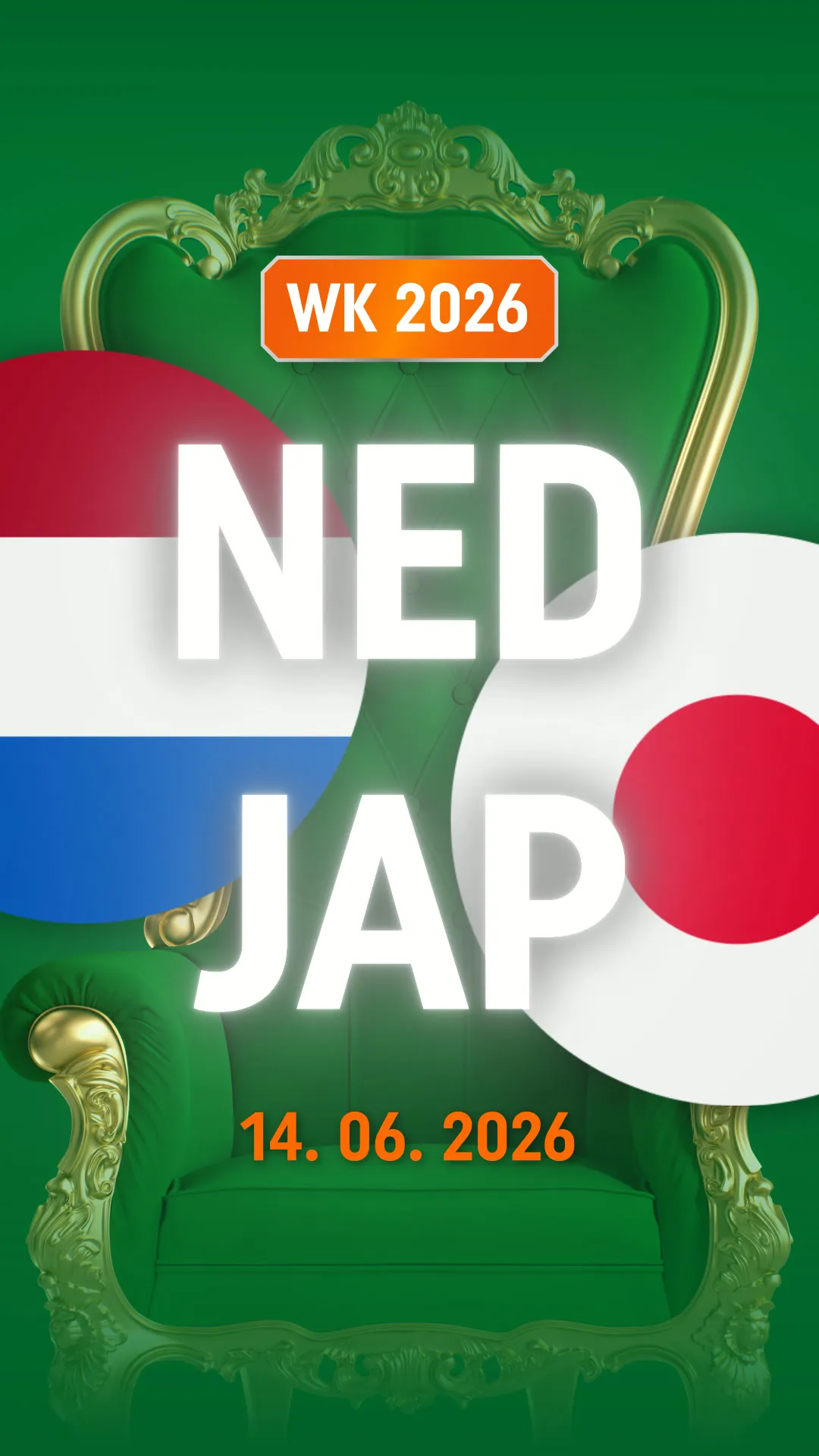TOTO WK 2026 wedstrijd Nederland versus Japan op 14 juni 2026