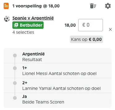TOTO Betbuilder inzet voor Spanje tegen Argentinië met voorspellingen voor Messi schoten, Yamal schoten en beide teams scoren