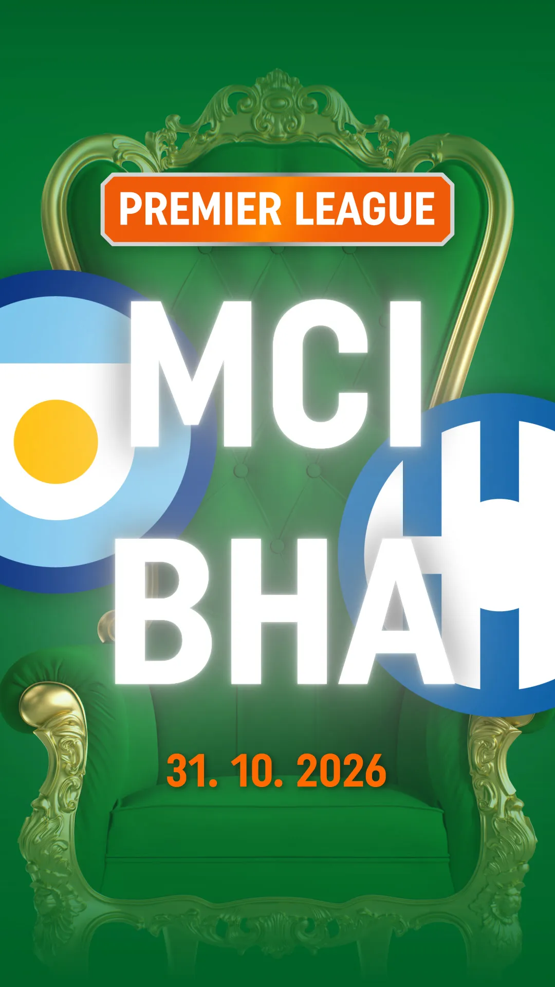 Premier League wedstrijd Manchester City tegen Brighton op 31 oktober 2026