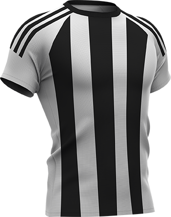 Wit shirt met zwarte verticale strepen en schouderstrepen, in de stijl van Beşiktaş