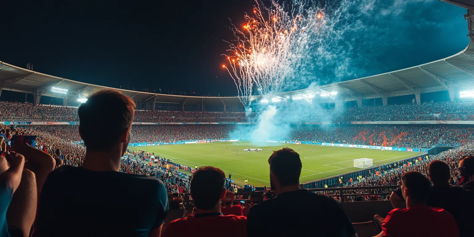 Vol stadion met vuurwerk en aftrapmoment tijdens de wedstrijd tussen Trabzonspor en Galatasaray in het Gaziantep Stadium