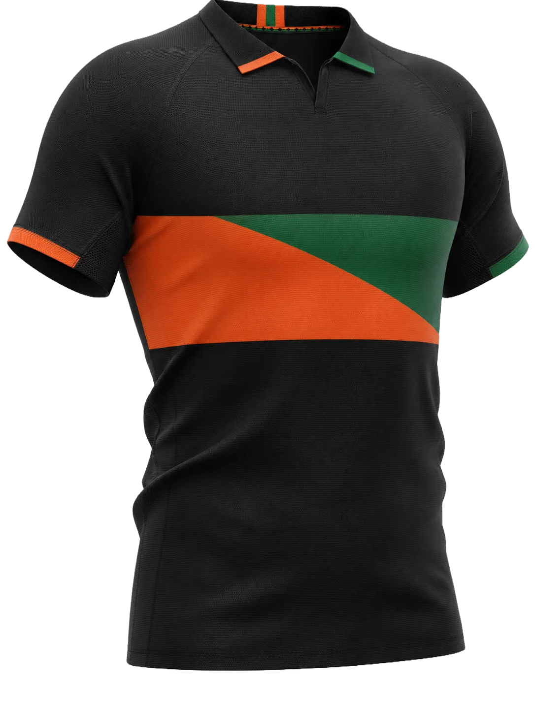 Zwart shirt met oranje en groene streep