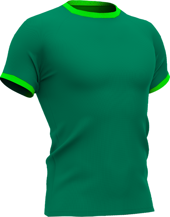 Donkergroen voetbalshirt met lichtgroene accenten op mouwen en kraag, geïnspireerd op Palmeiras