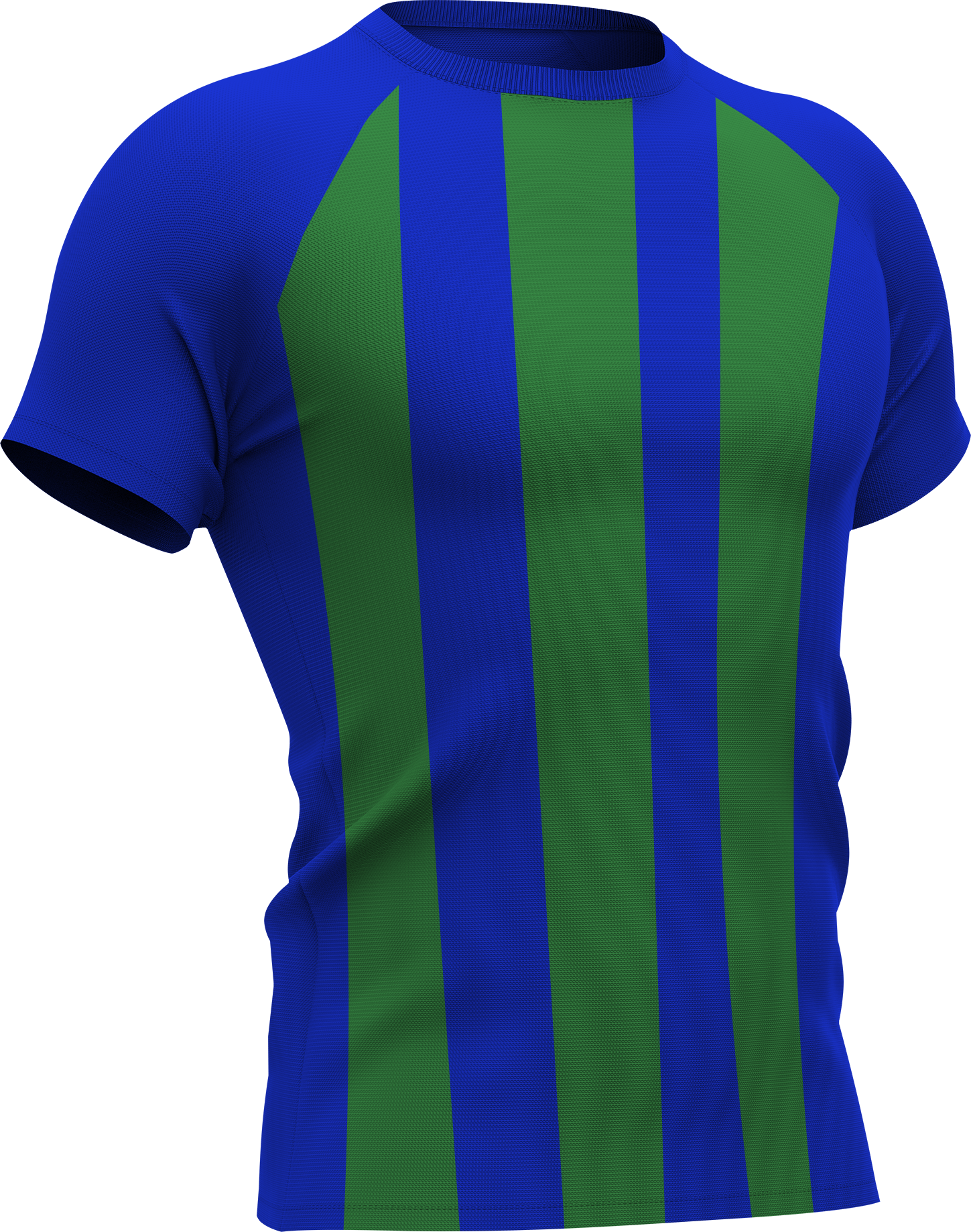 Blauw sportshirt met groene verticale strepen
