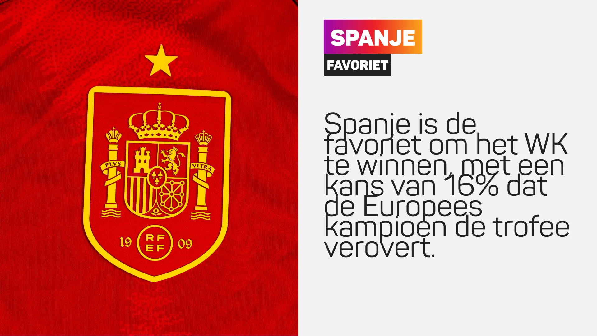 Spanje is de favoriet om het WK te winnen met een kans van 16% met foto van Spaanse vlag