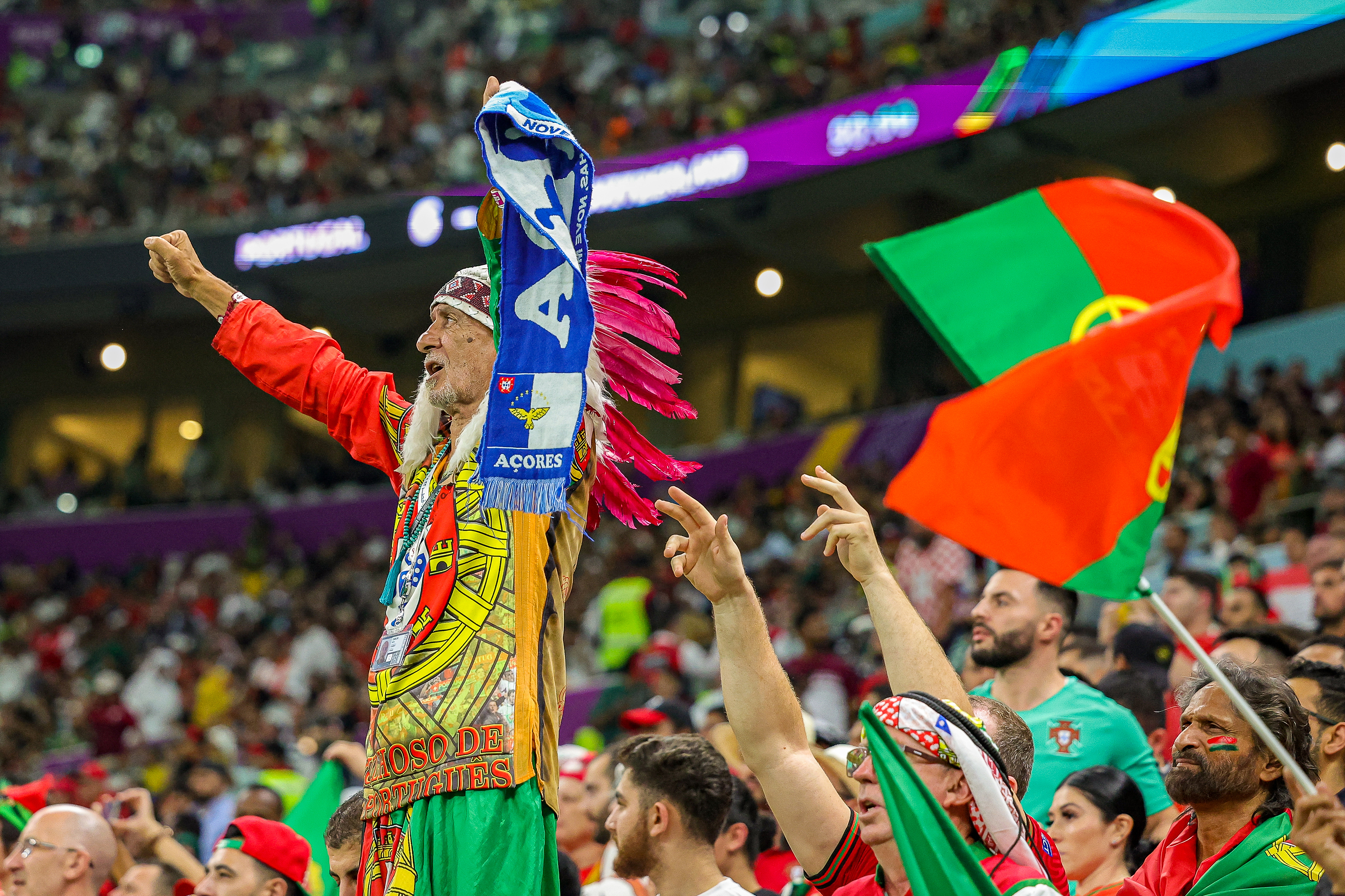 Fans van Portugal op de tribune tijdens het afgelopen WK in 2022. Bekijk hier de voorspelling Portugal - Tsjechië