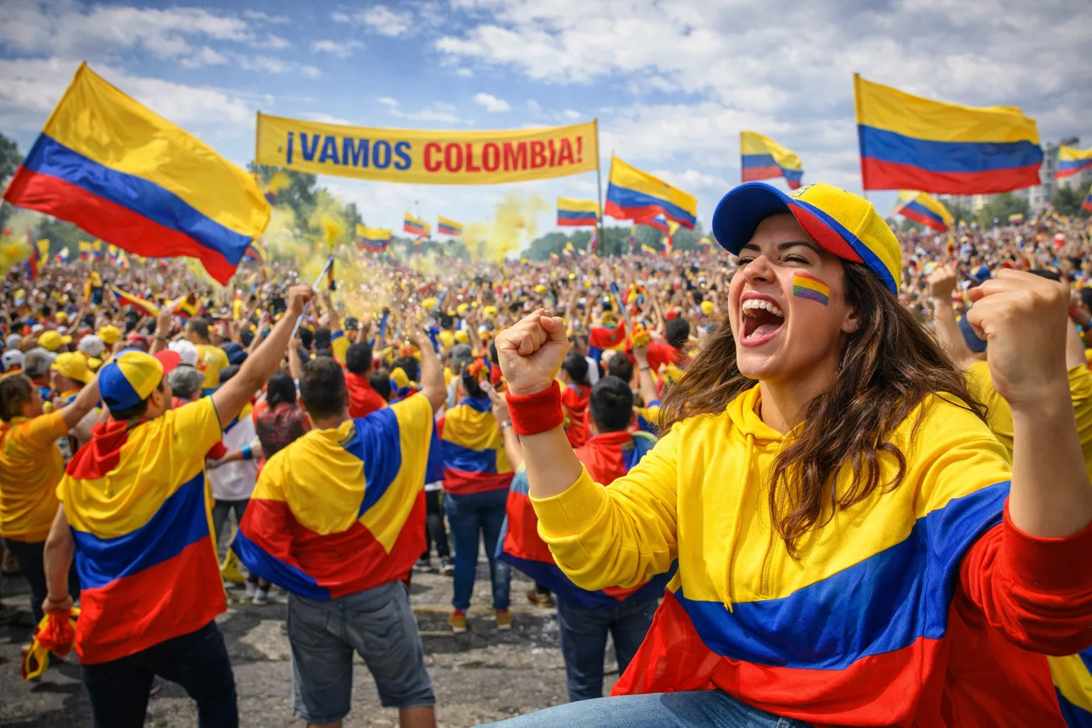 Enthousiaste Colombiaanse fans met vlaggen en shirts