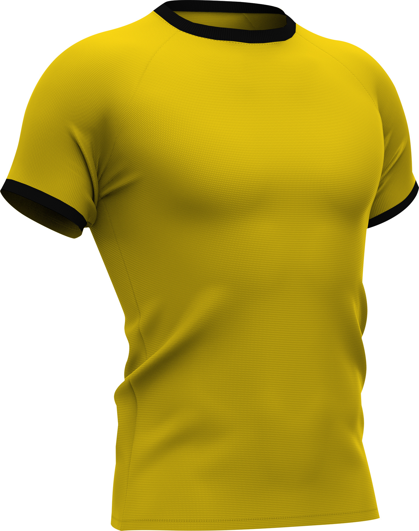 Geel sportshirt met zwarte halslijn
