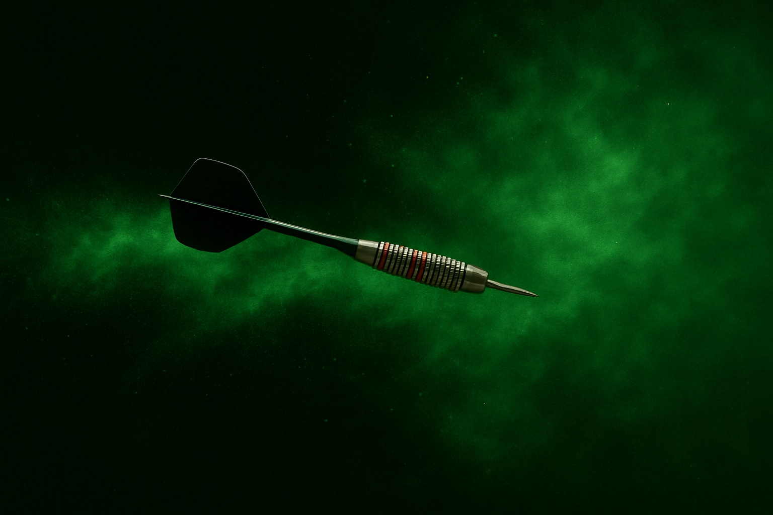 Een dartpijl in de lucht tegen een TOTO-groene achtergrond