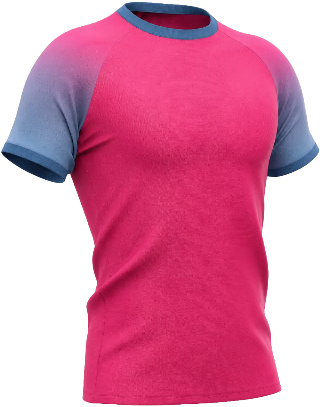 sportshirt met roze en blauwe kleurverloop mouwen