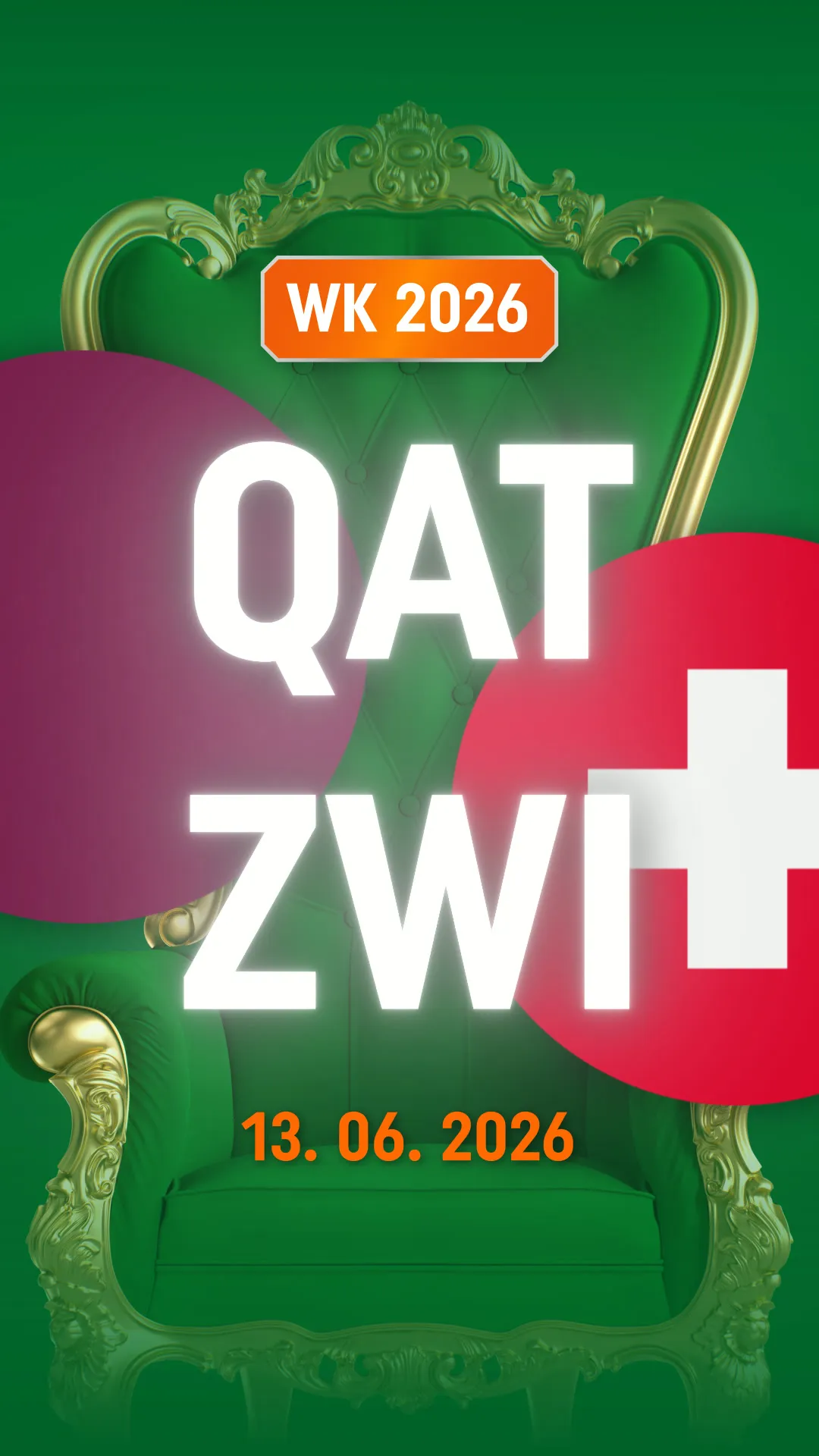 WK 2026 Qatar Zwitserland wedstrijd op 13 06 2026 met groene troon