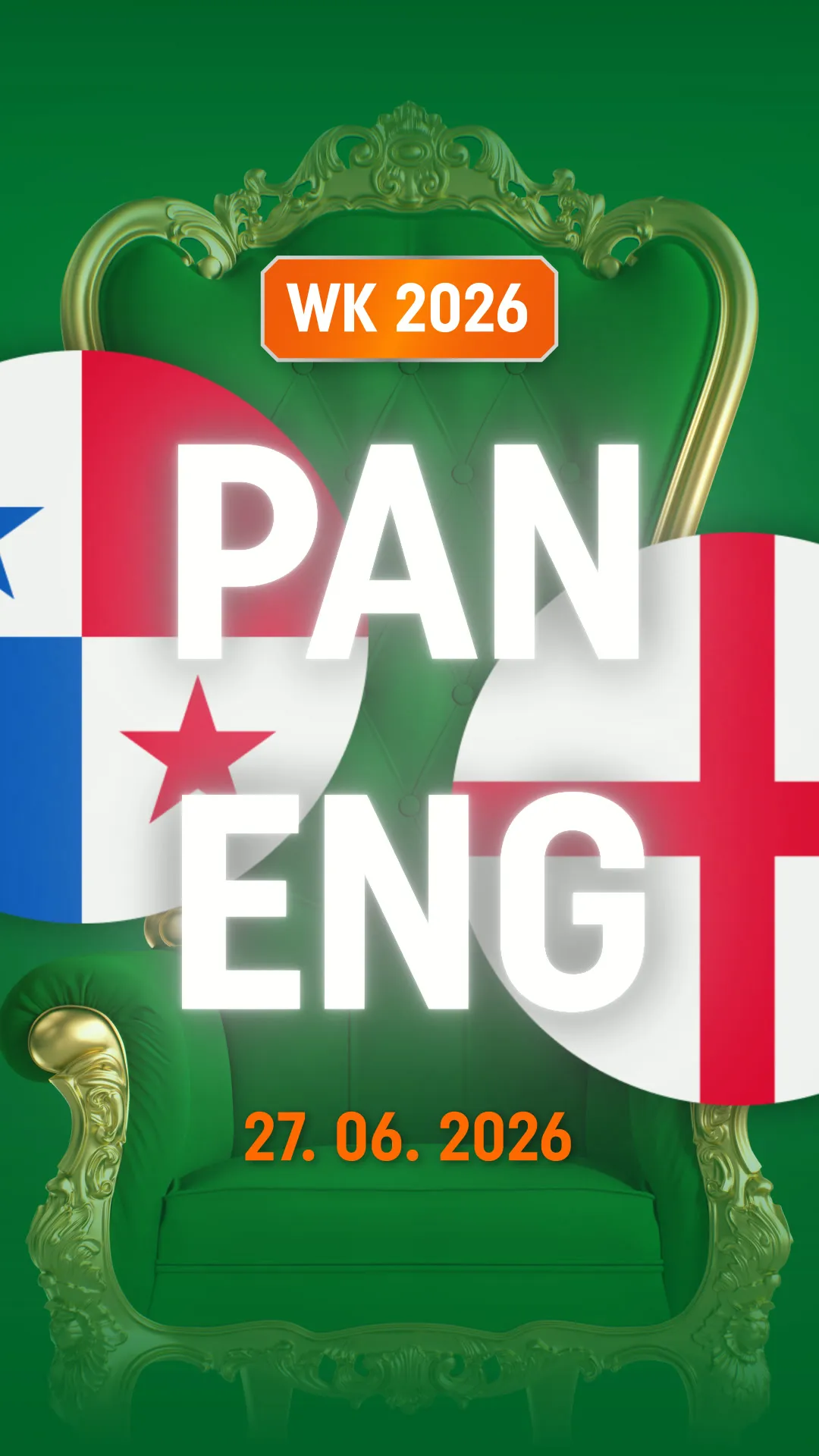 WK 2026 voetbalwedstrijd Panama tegen Engeland op groene achtergrond