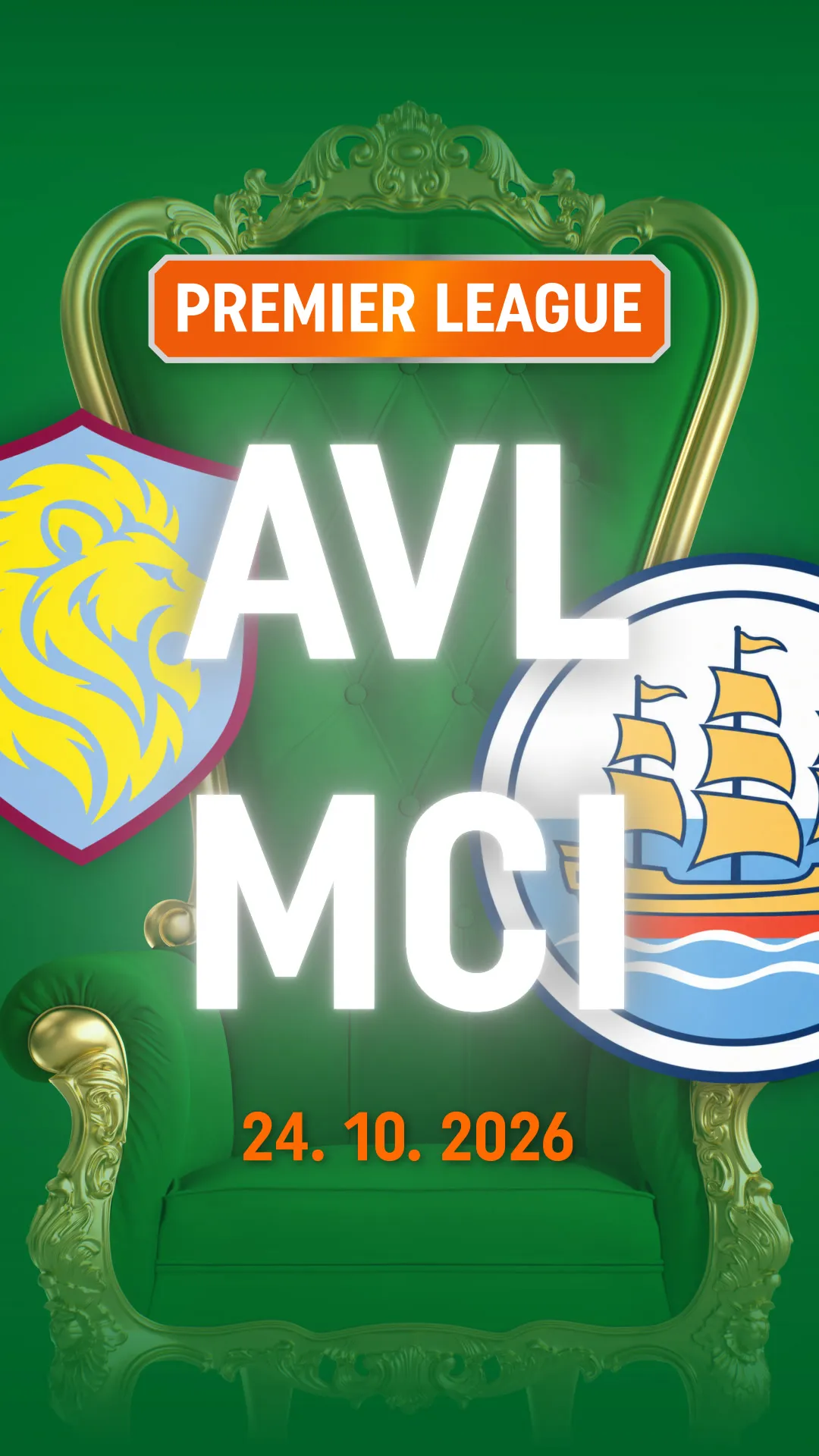 Premier League wedstrijd AVL tegen MCI op 24 oktober 2026