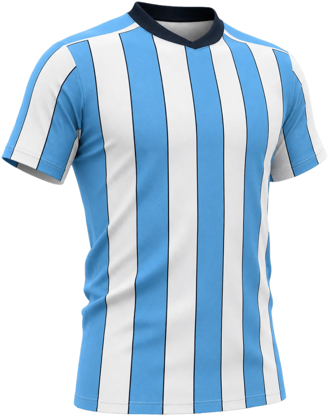 Blauw-wit gestreept voetbalshirt met zwarte accenten