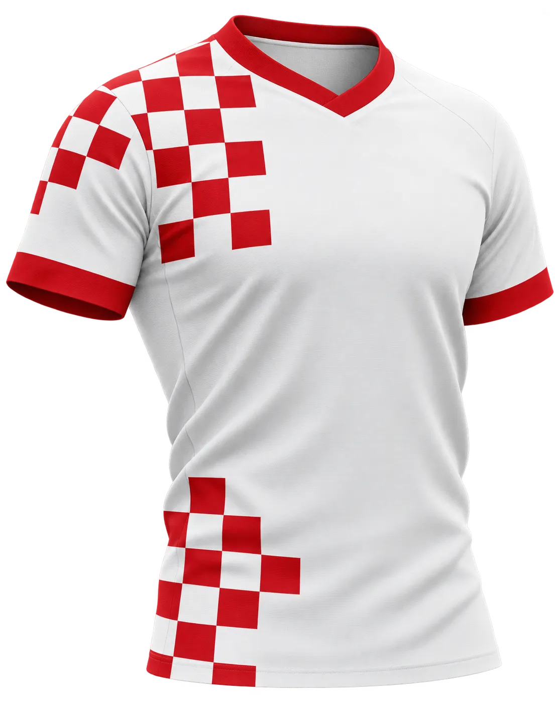 Wit voetbalshirt met rode dambordprint