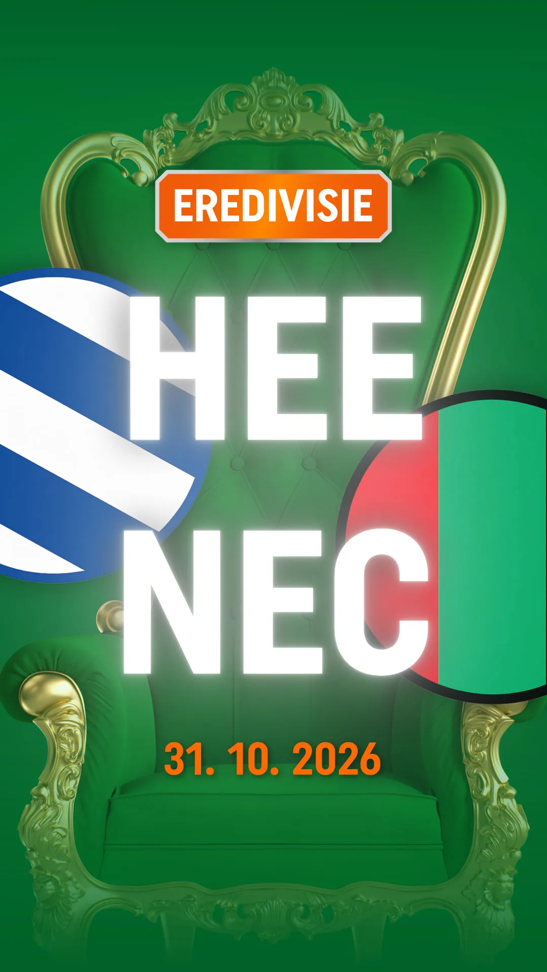 Eredivisie wedstrijd Heerenveen tegen NEC op 31 oktober 2026