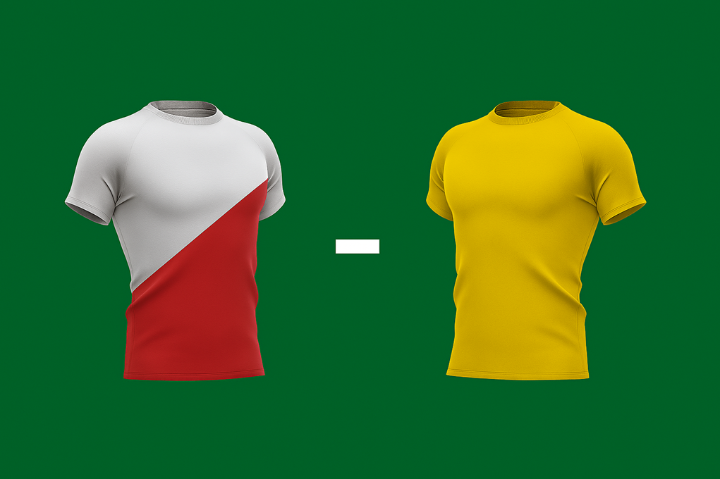 Een wit-rood shirt van FC Utrecht en een geel shirt van FC Sheriff Tiraspol