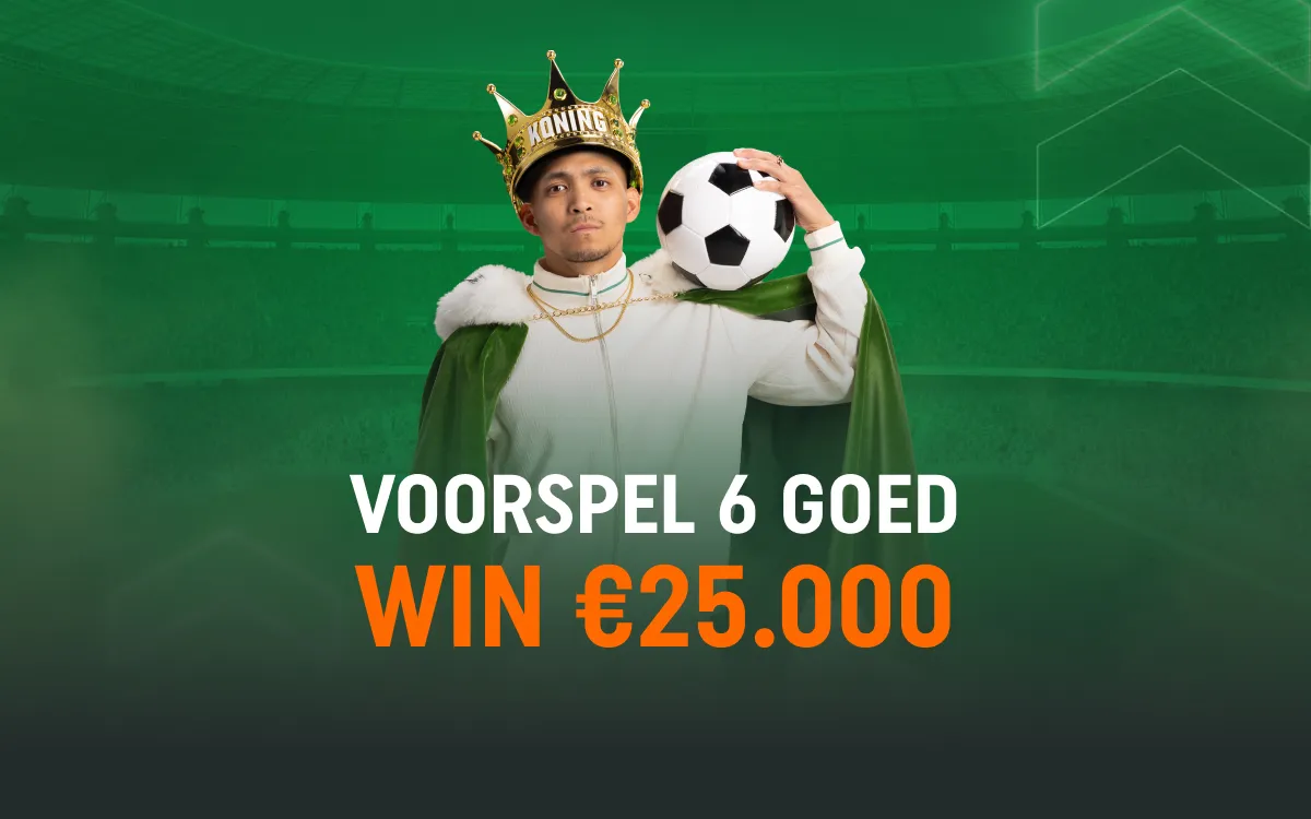 Koning met voetbal en tekst Win 25000