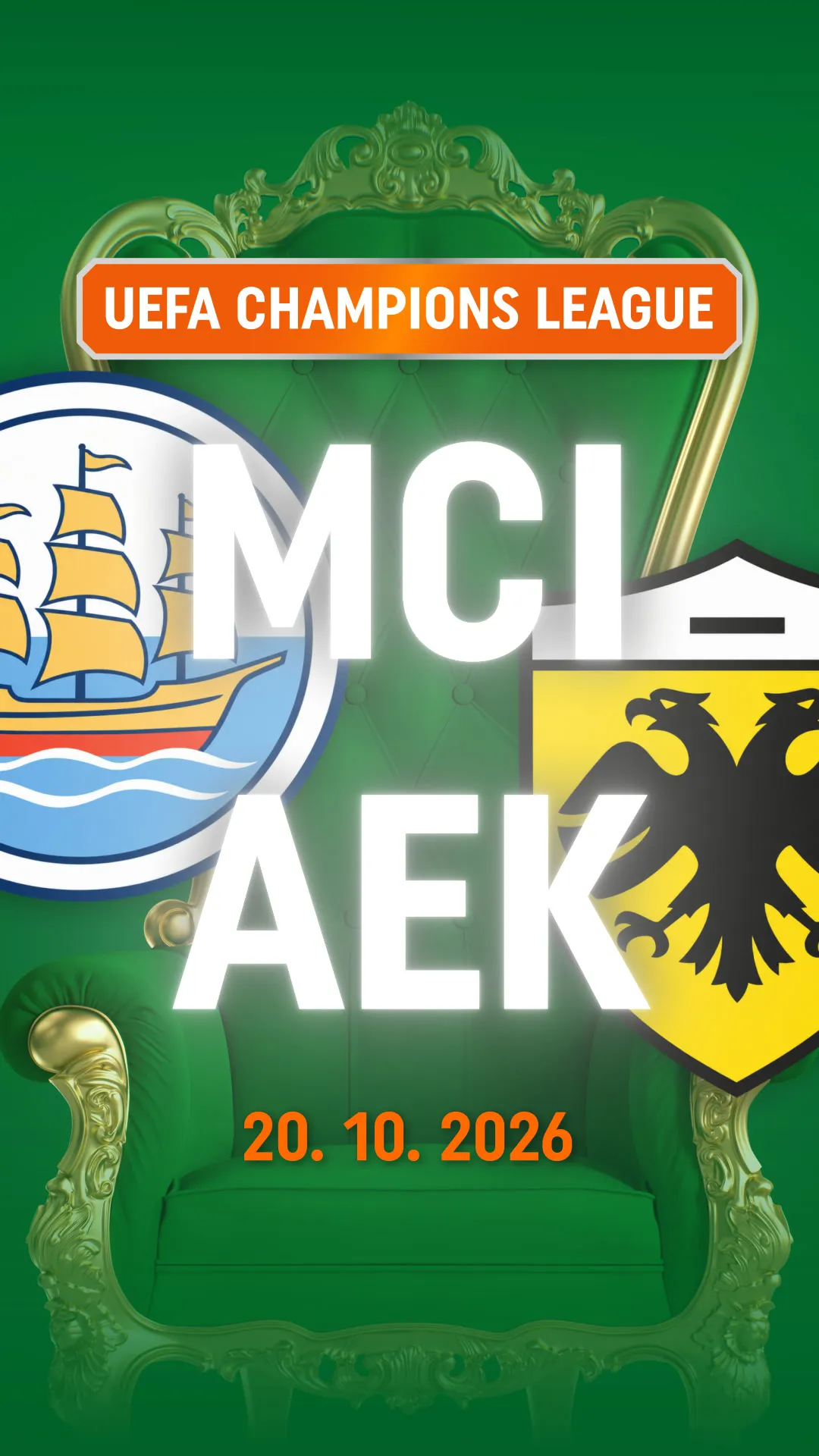 UEFA Champions League wedstrijd Manchester City tegen AEK op 20 oktober 2026