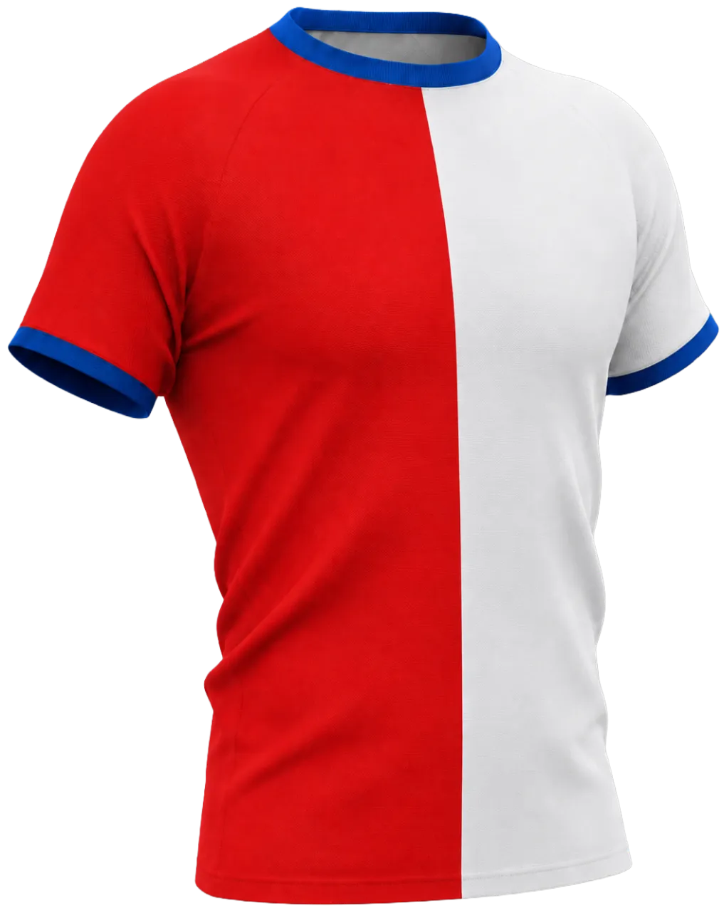 sportshirt rood wit met blauwe accenten