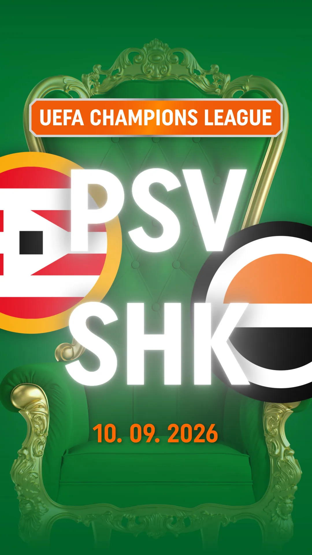 UEFA Champions League wedstrijd PSV tegen SHK 10 september 2026