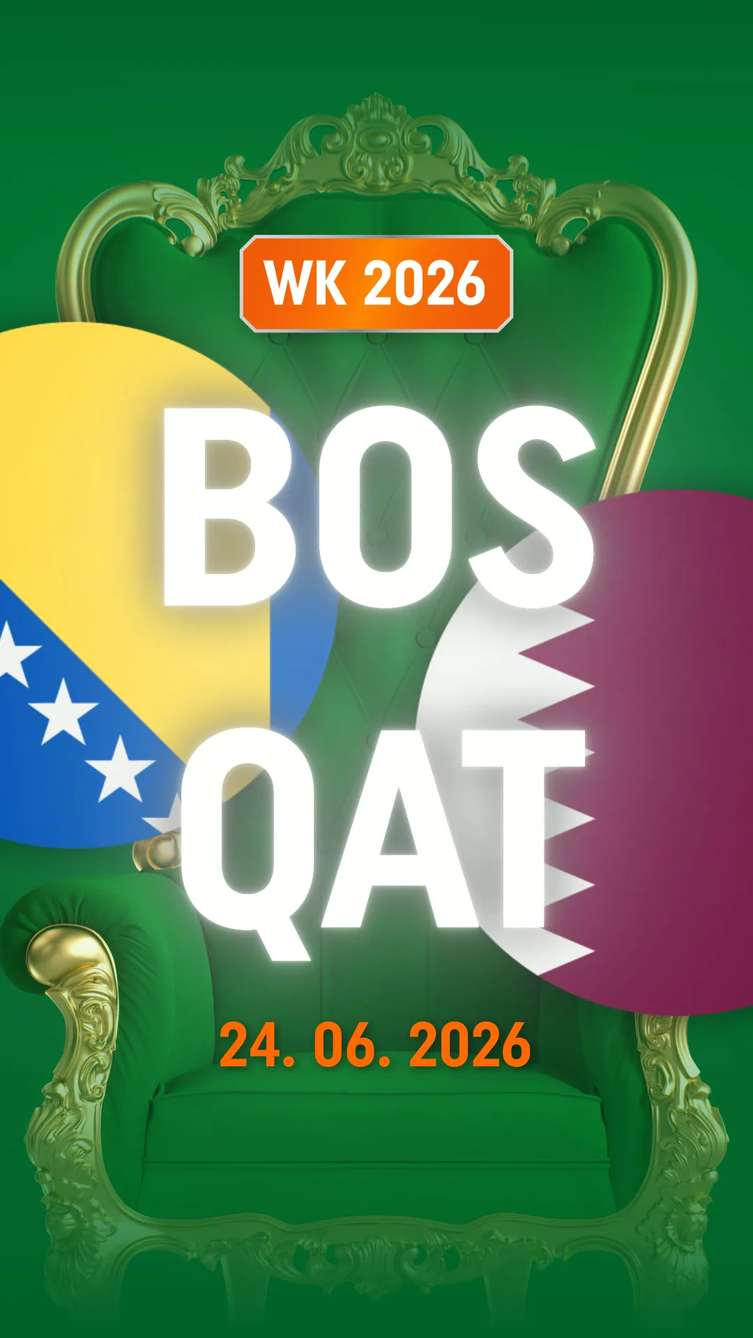 WK 2026 Bosnië-Herzegovina tegen Qatar op een groene troon