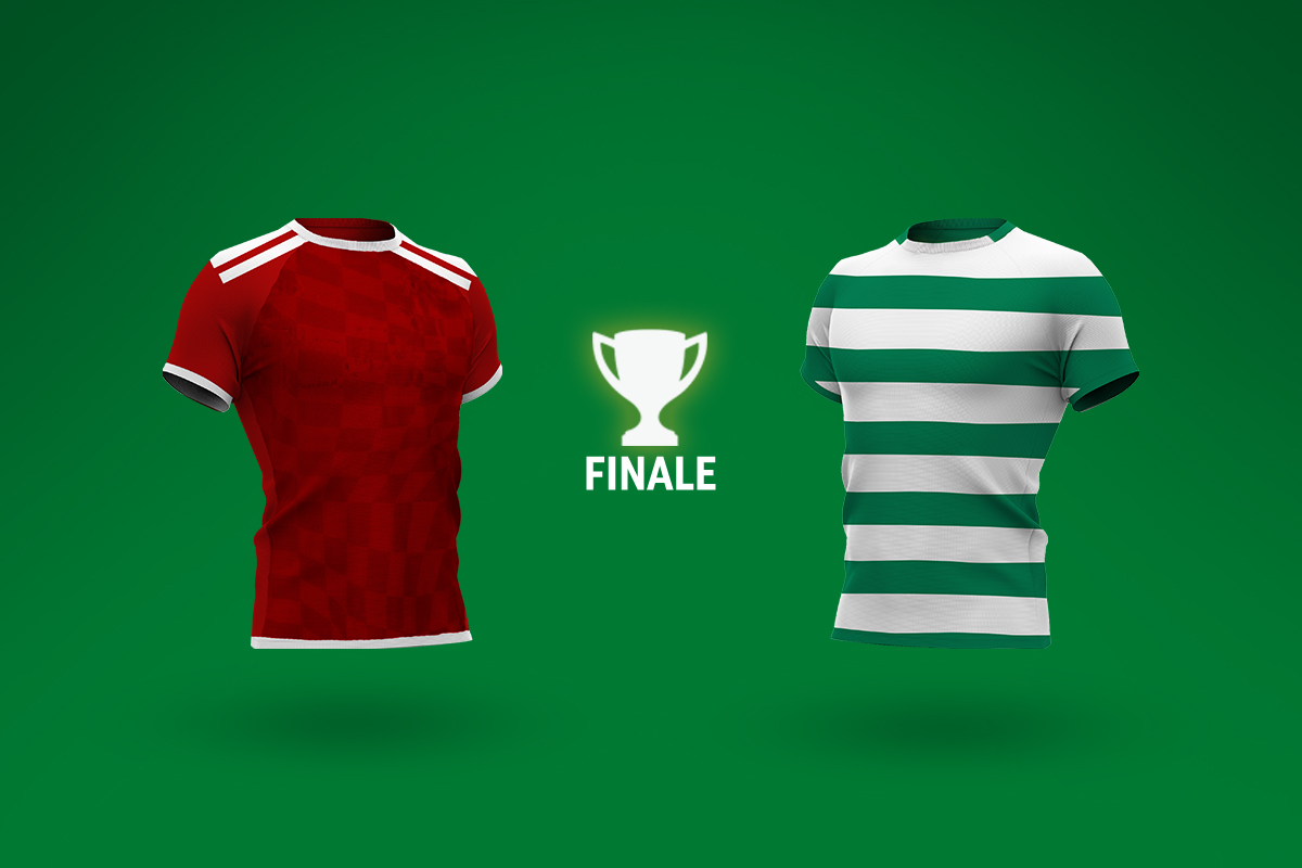 Shirtjes van Aberdeen en Celtic, de finalisten van de Schotse FA Cup
