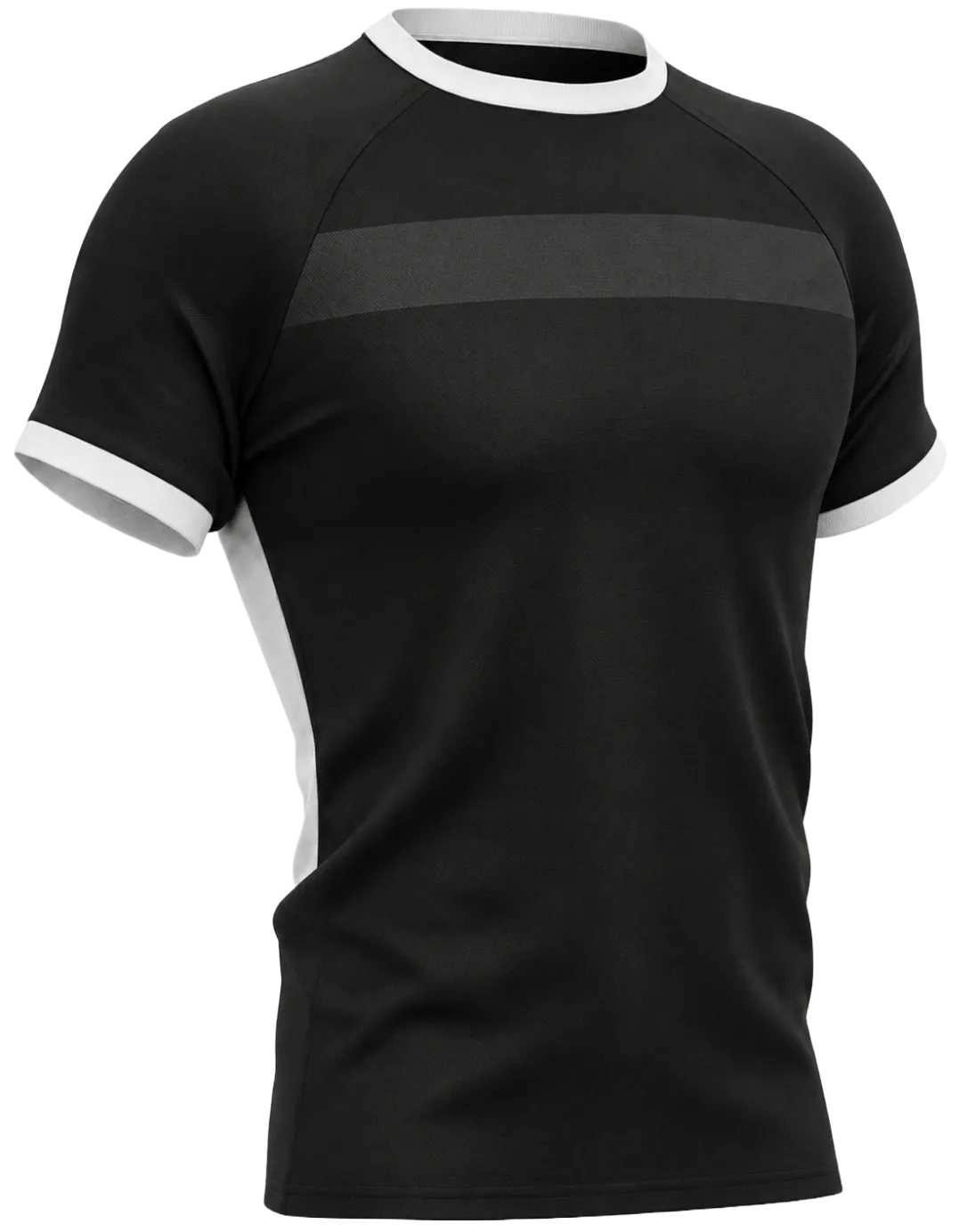 Zwart sportshirt met witte bies aan hals en mouw