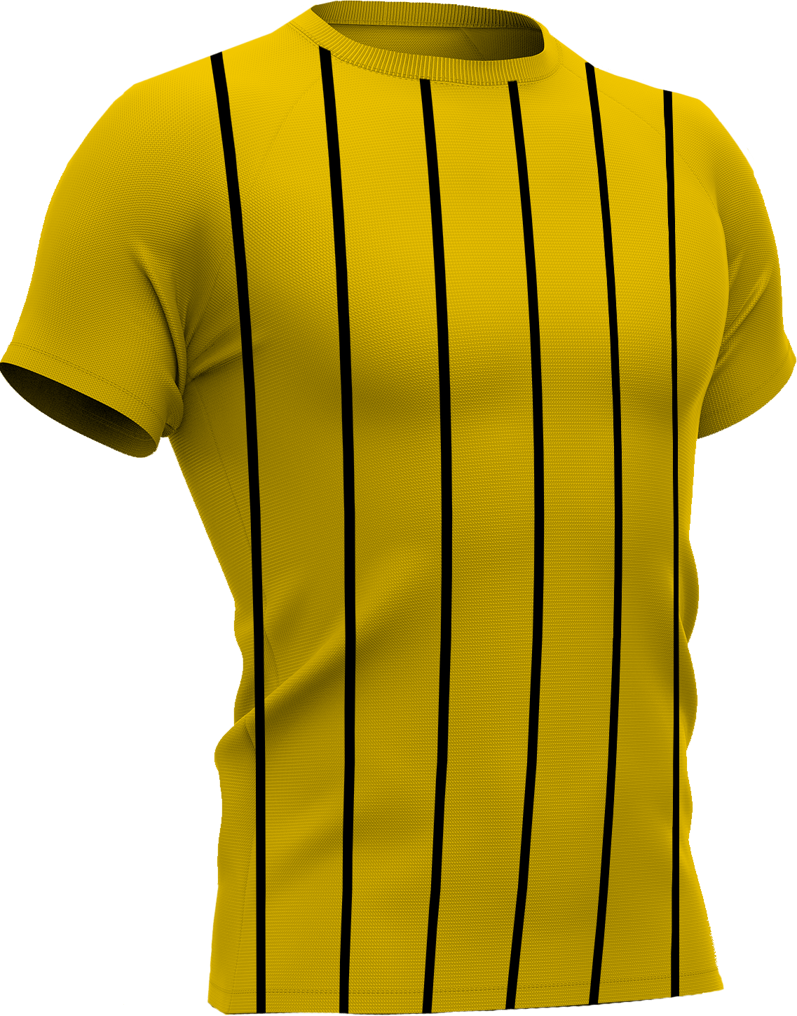 Thuisshirt van Union Saint-Gilloise in goudgeel met smalle verticale zwarte strepen.
