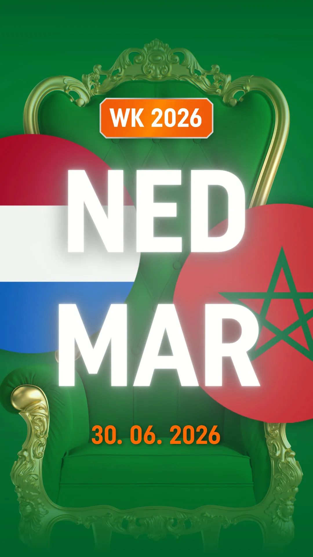 WK 2026 wedstrijd Nederland tegen Marokko op 30 juni 2026