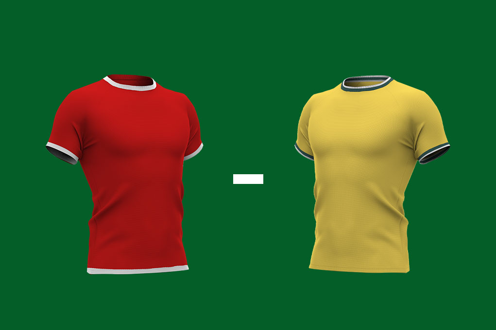 Het rode shirt van AZ links en het gele shirt van Ilves Tampere rechts