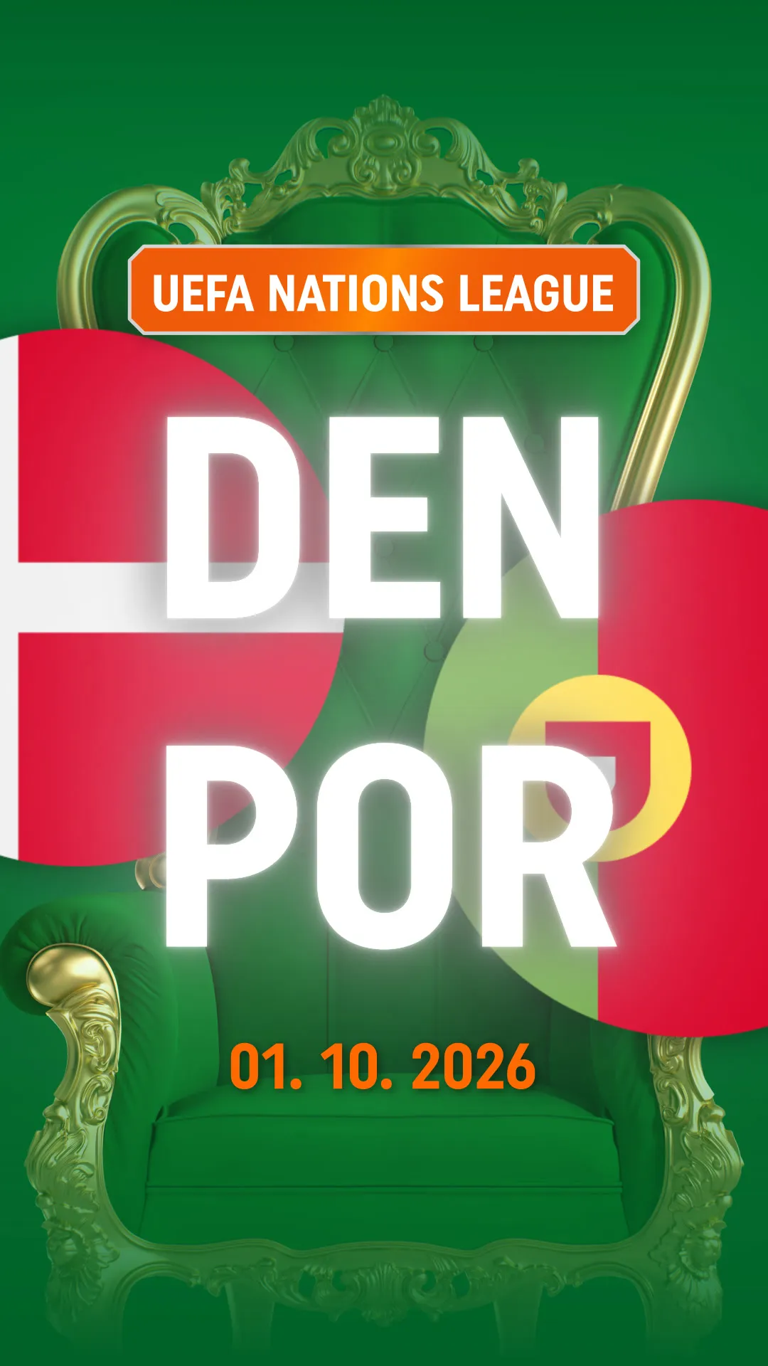 UEFA Nations League duel Denemarken tegen Portugal op 1 oktober 2026