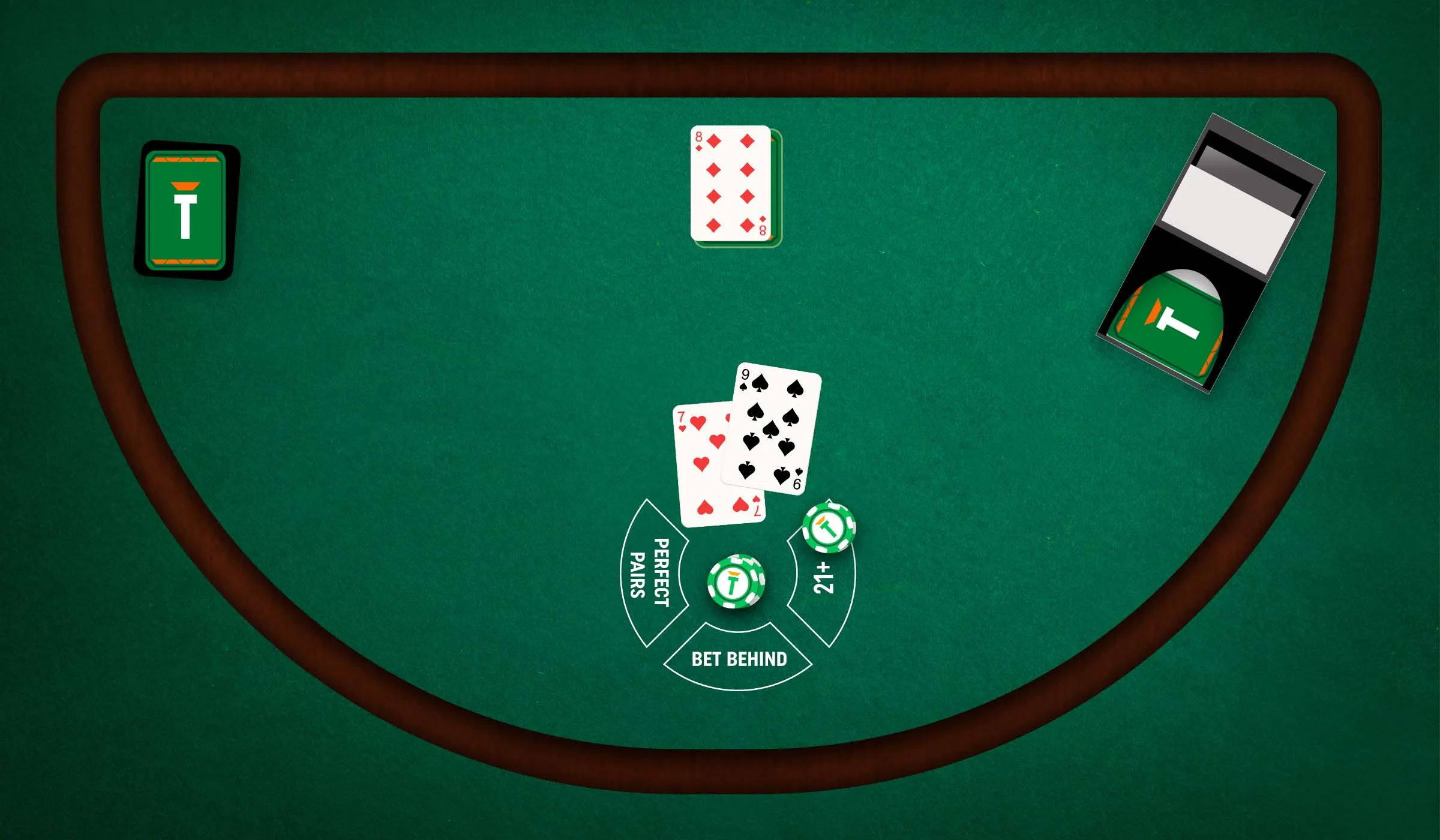 Blackjack side bet met een straight van 7, 8 en 9.