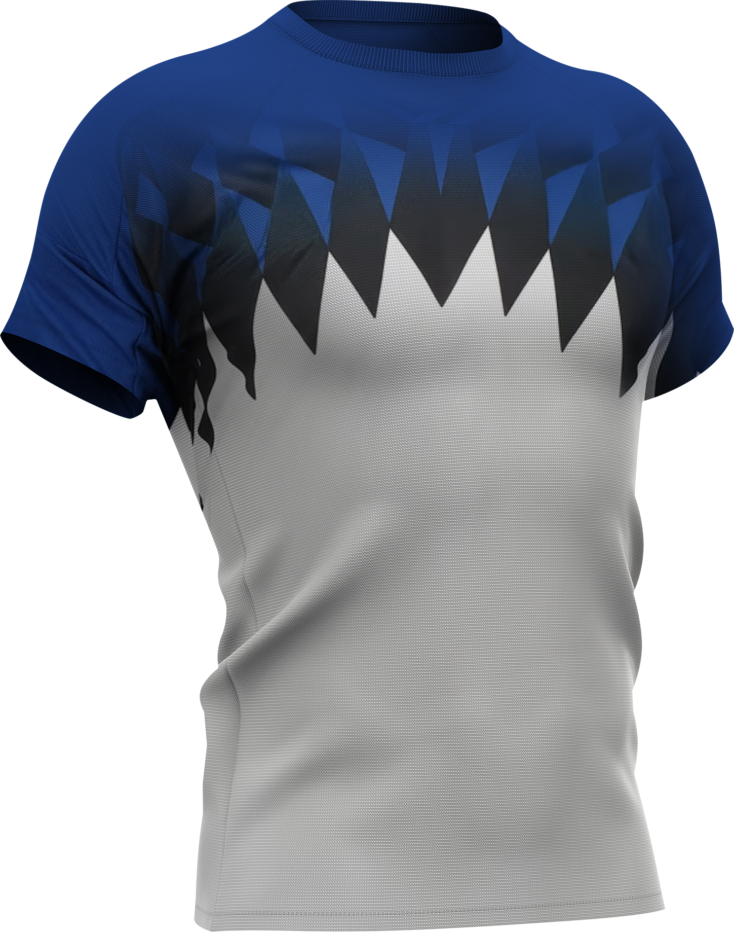 Sportieve t-shirt in blauw en grijs met opvallend ontwerp.