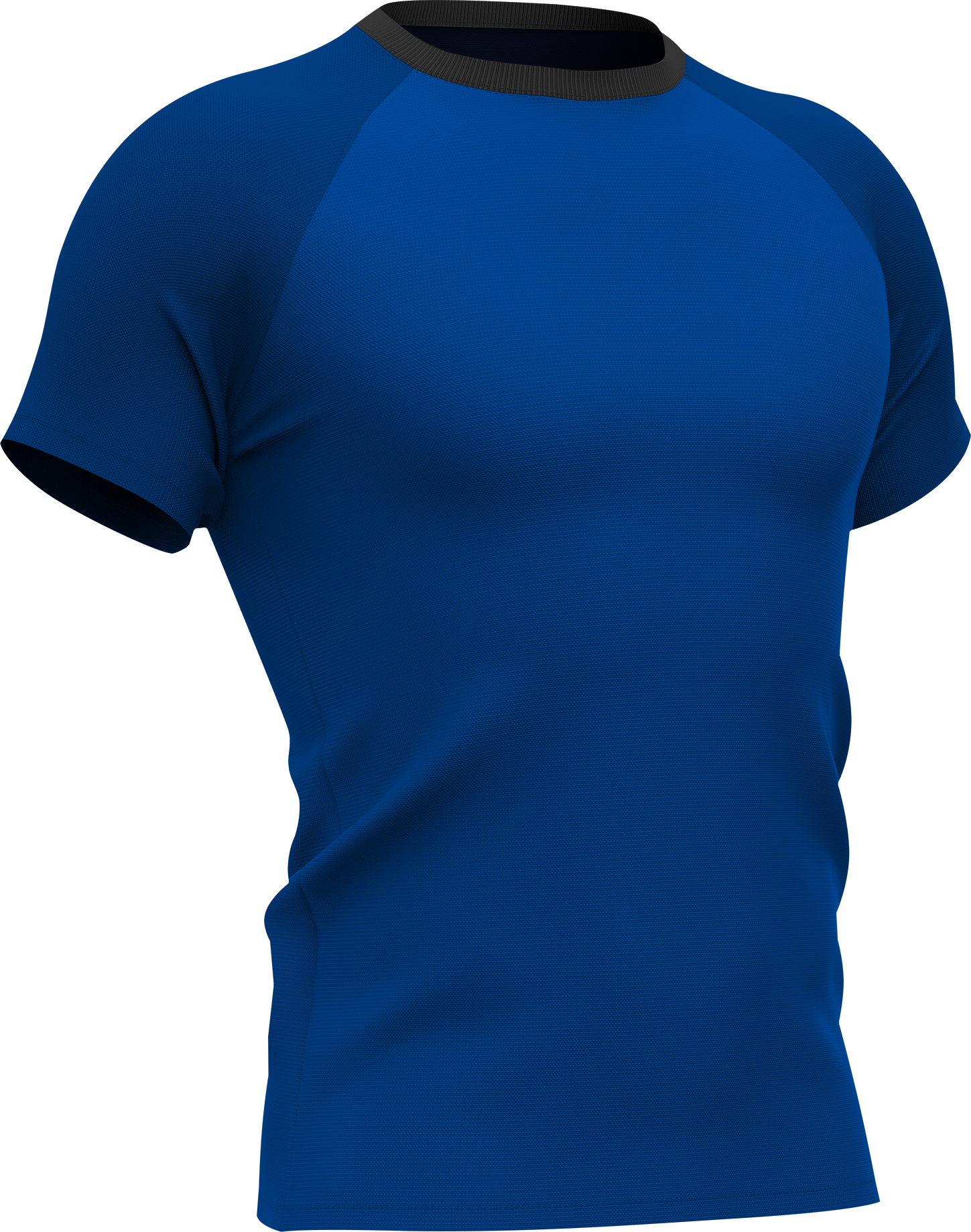 Blauw sportshirt met zwarte halslijn