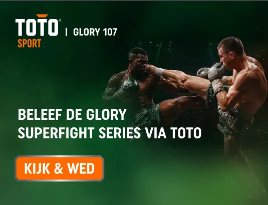 TOTO Sport GLORY 107 superfight serie met twee vechters in actie