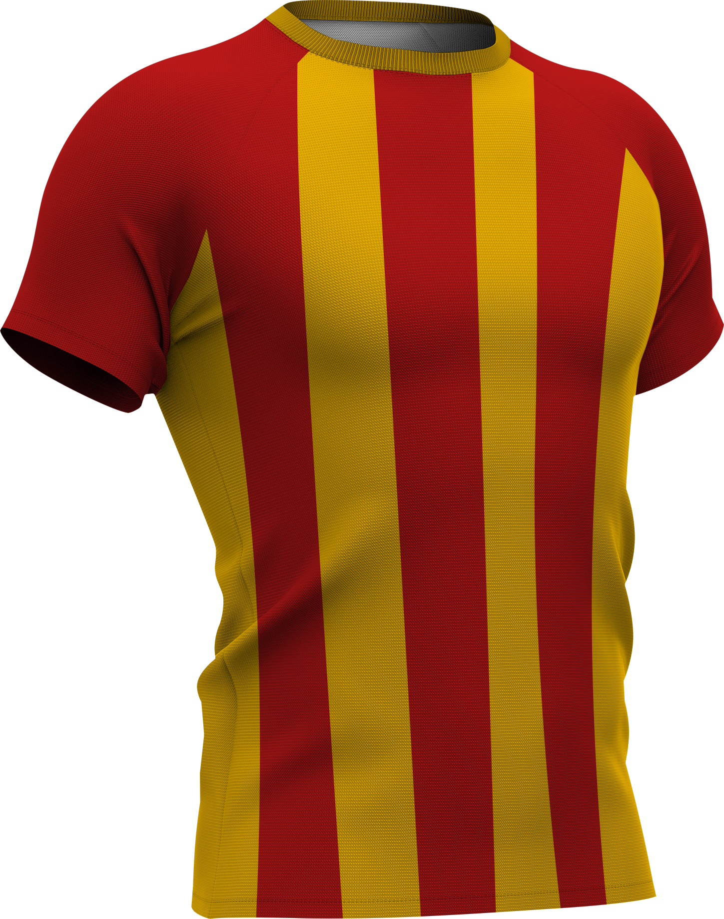 Voetbalshirt in rood met gele strepen