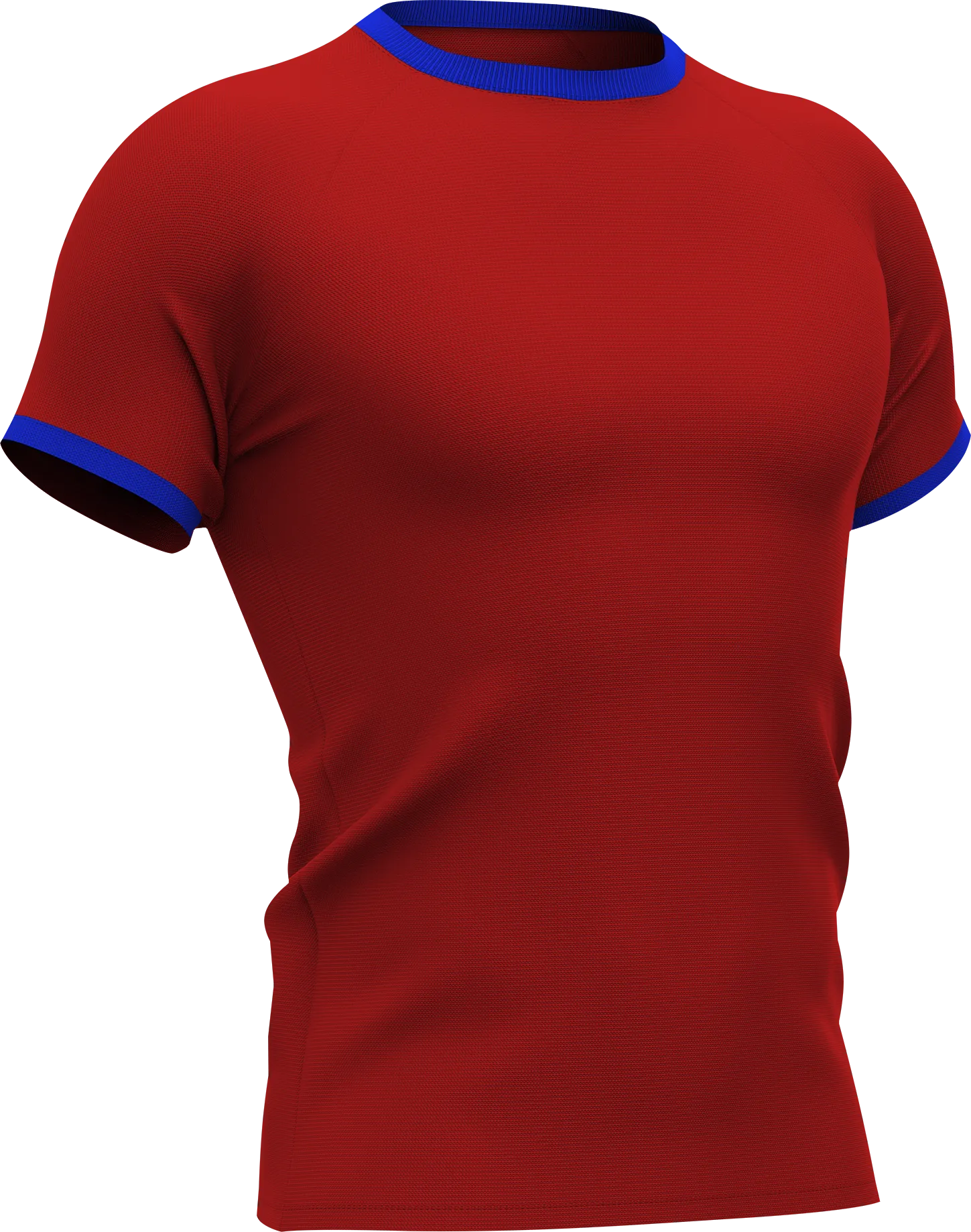 Rood sportshirt met blauwe boorden