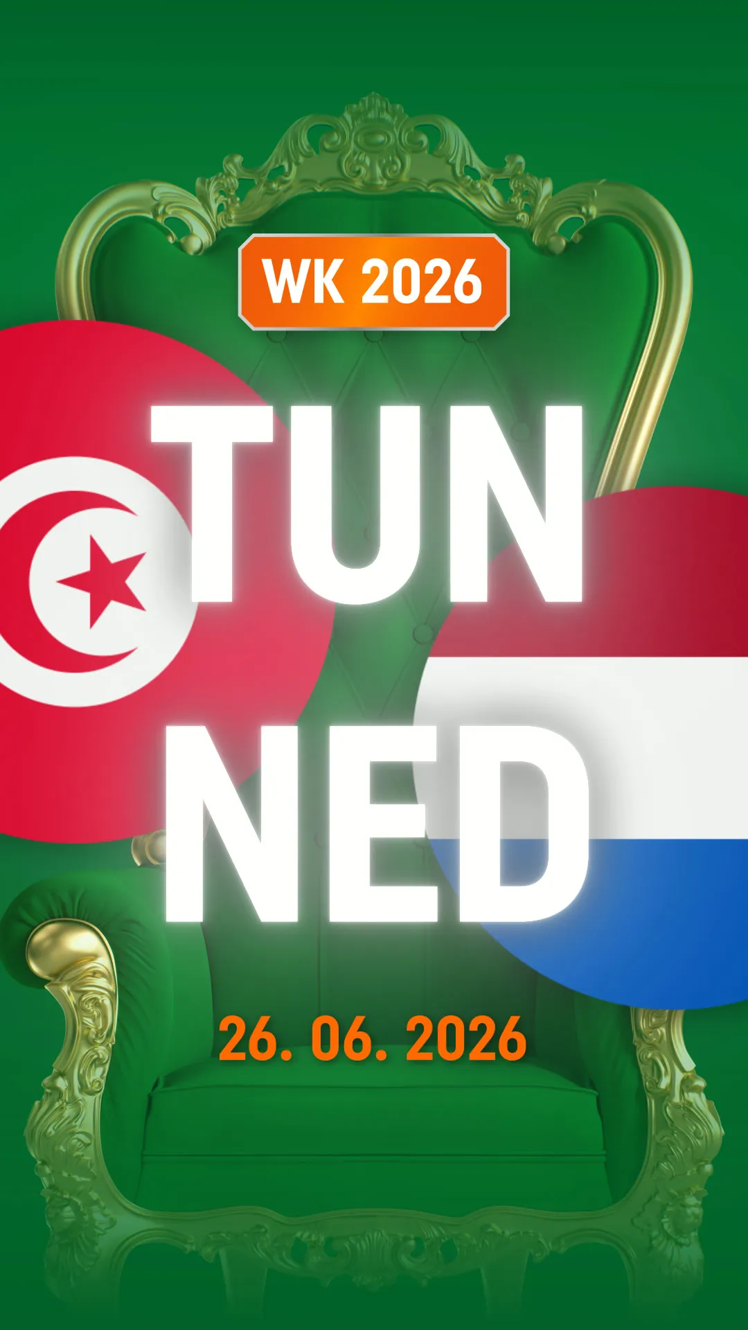 WK 2026 voetbalwedstrijd Tunesië tegen Nederland op 26 juni 2026
