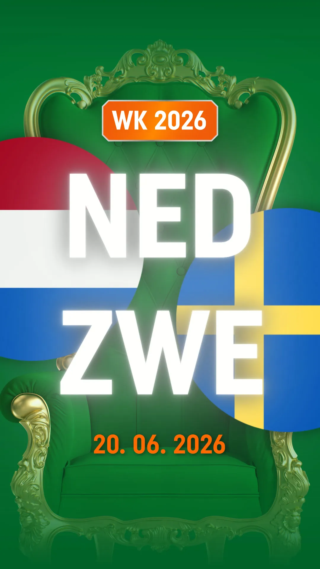 WK 2026 wedstrijd Nederland tegen Zweden op 20.06.2026