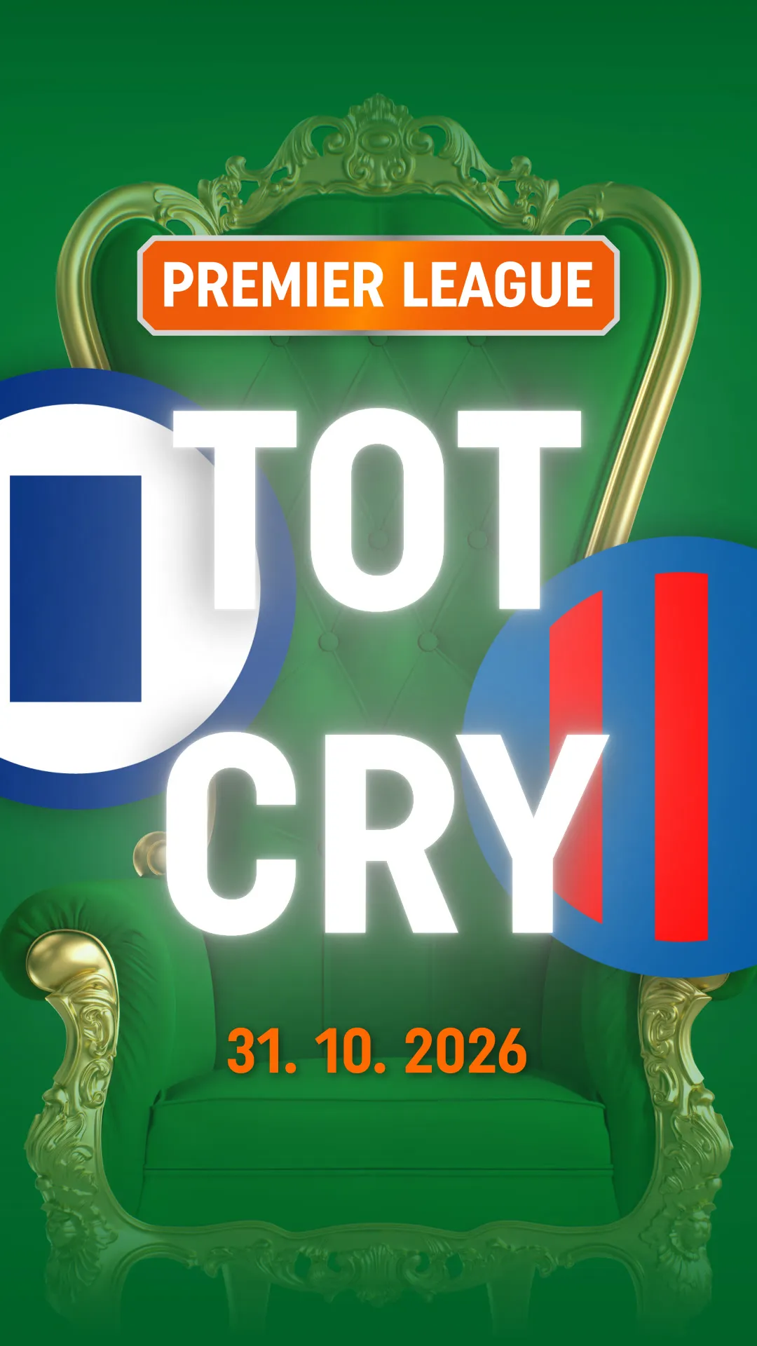 Premier League TOTO Cry evenement 31 oktober 2026 met groene gouden stoel