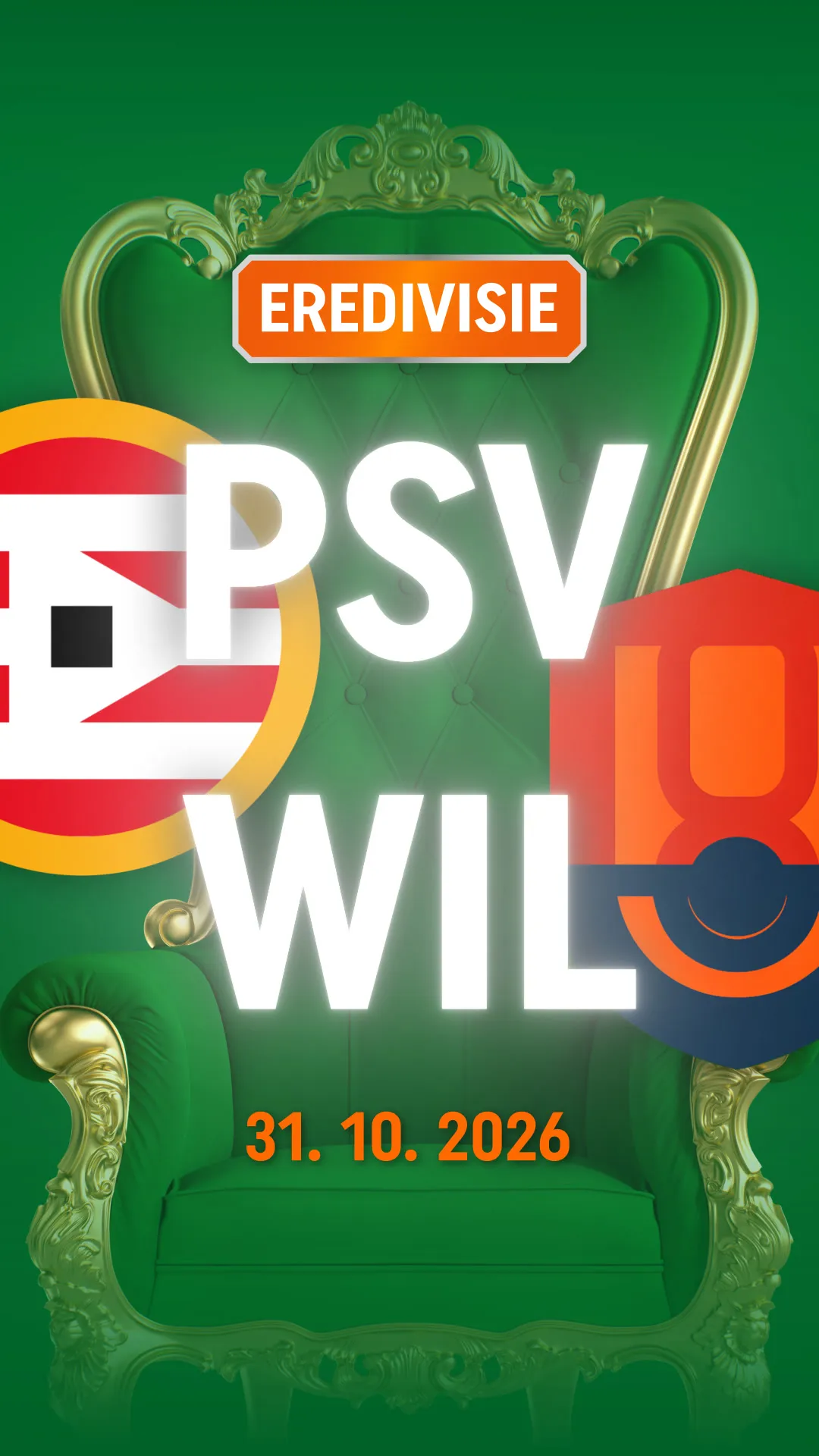 Eredivisie wedstrijd PSV tegen WIL op 31 oktober 2026
