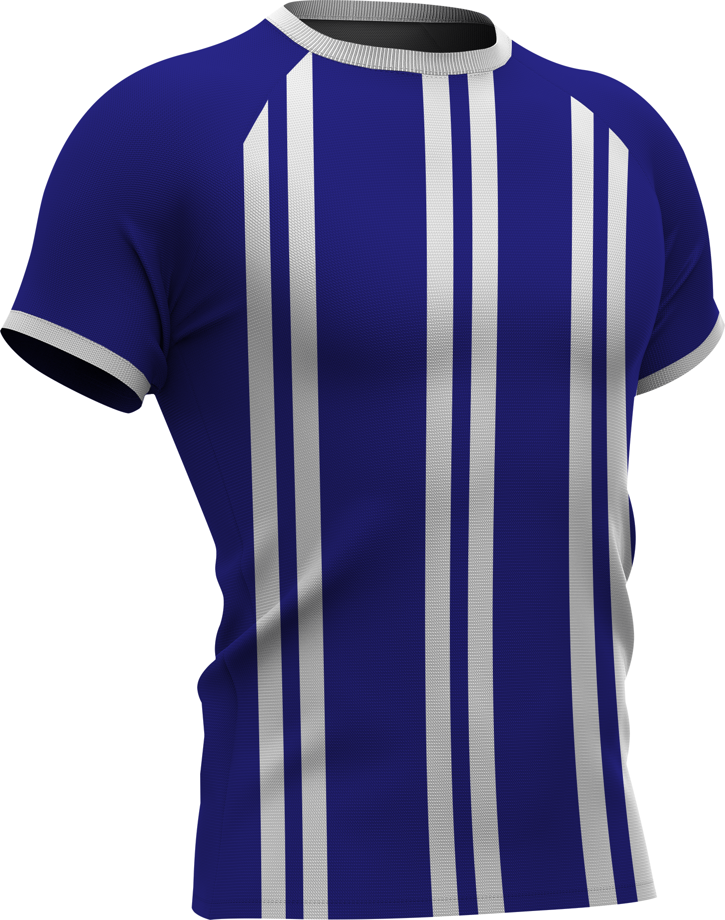 Blauwe sportshirt met witte verticale strepen