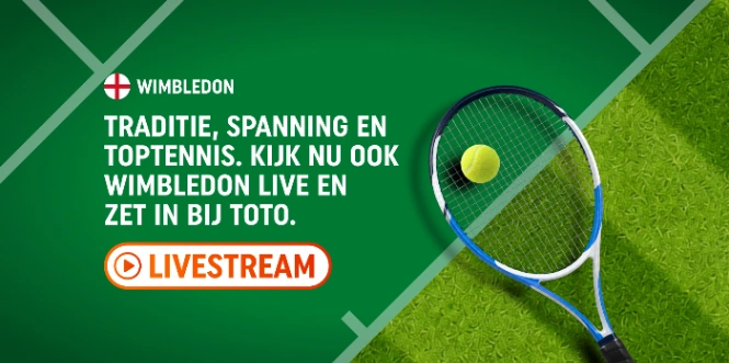 Wimbledon tennis met racket en bal op het grasveld