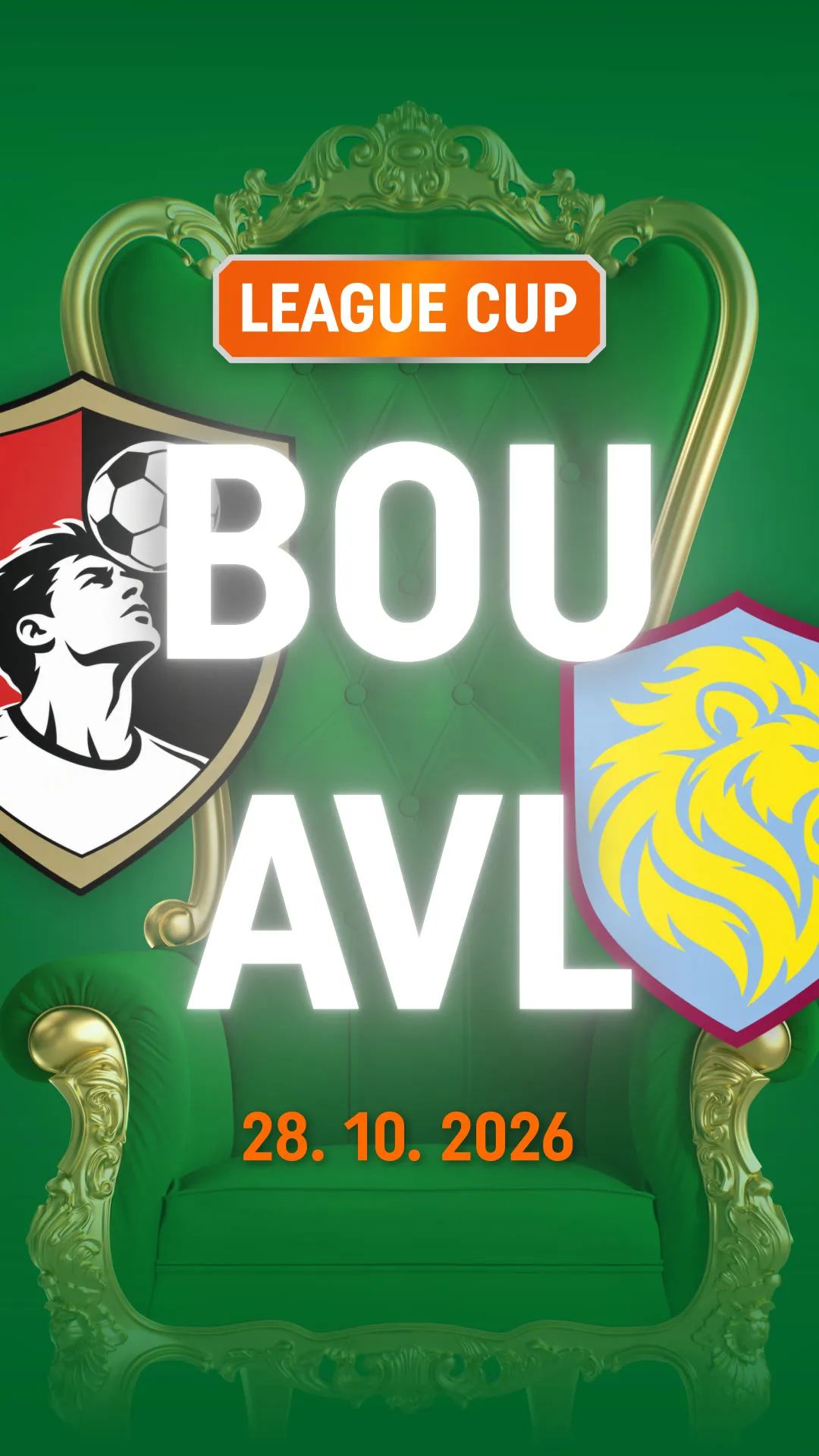League Cup wedstrijd BOU tegen AVL op 28 oktober 2026