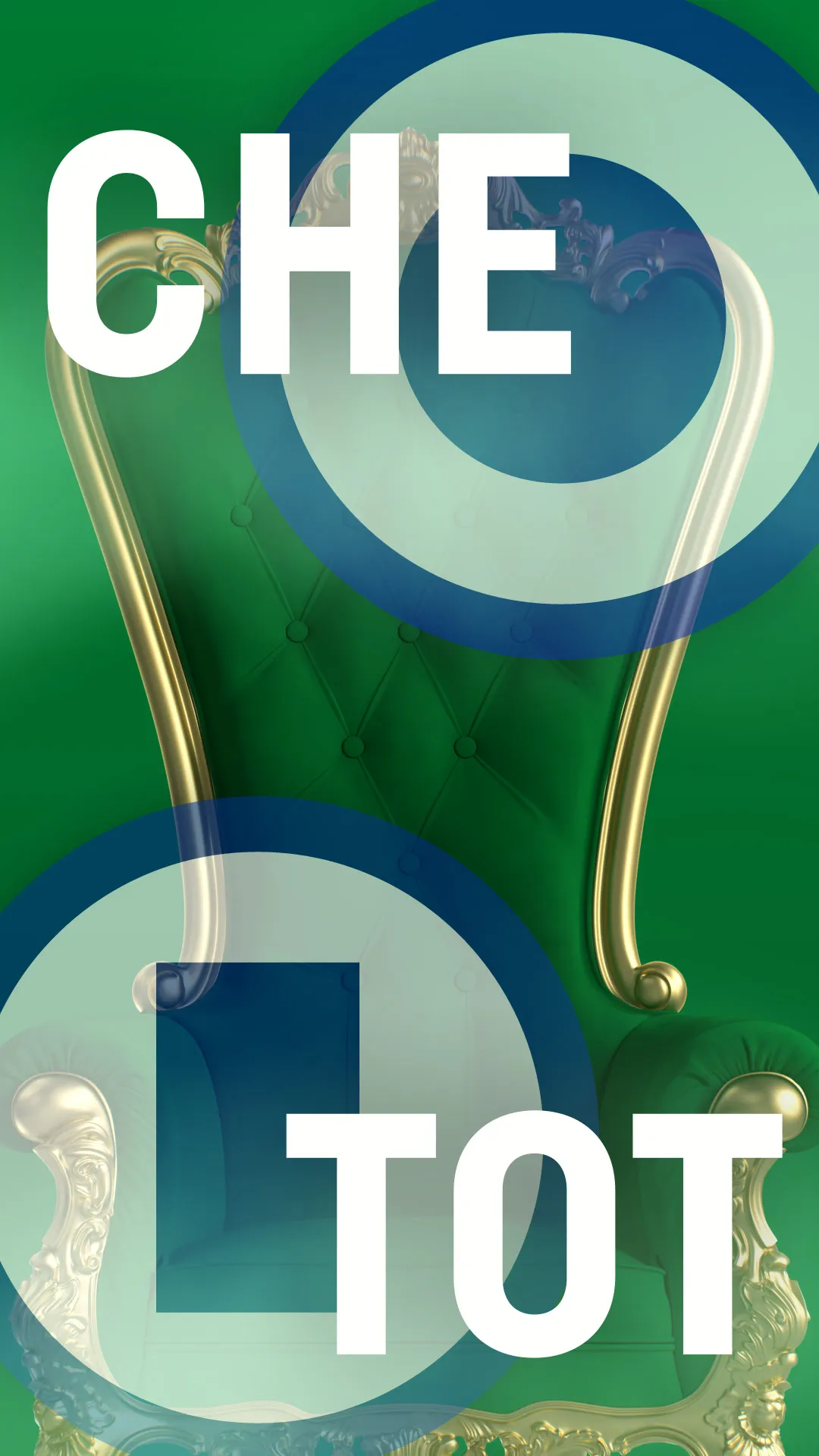 Groene luxe stoel met gouden accenten en tekst CHE TOT