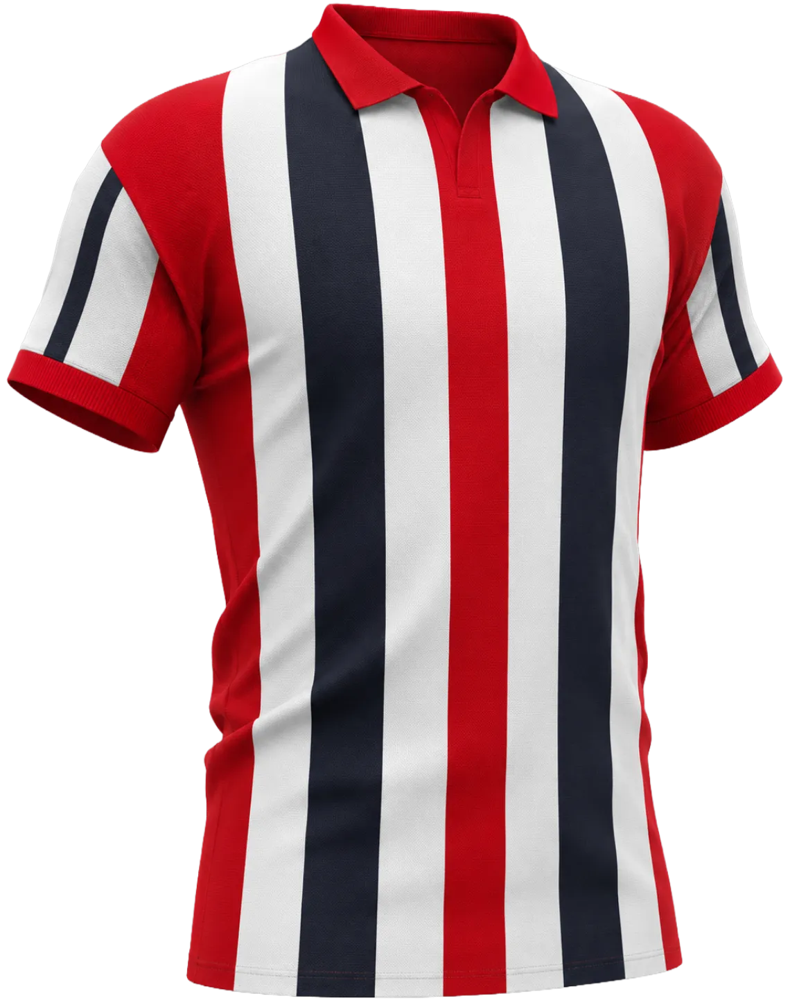 Polo met verticale rode, witte en blauwe strepen